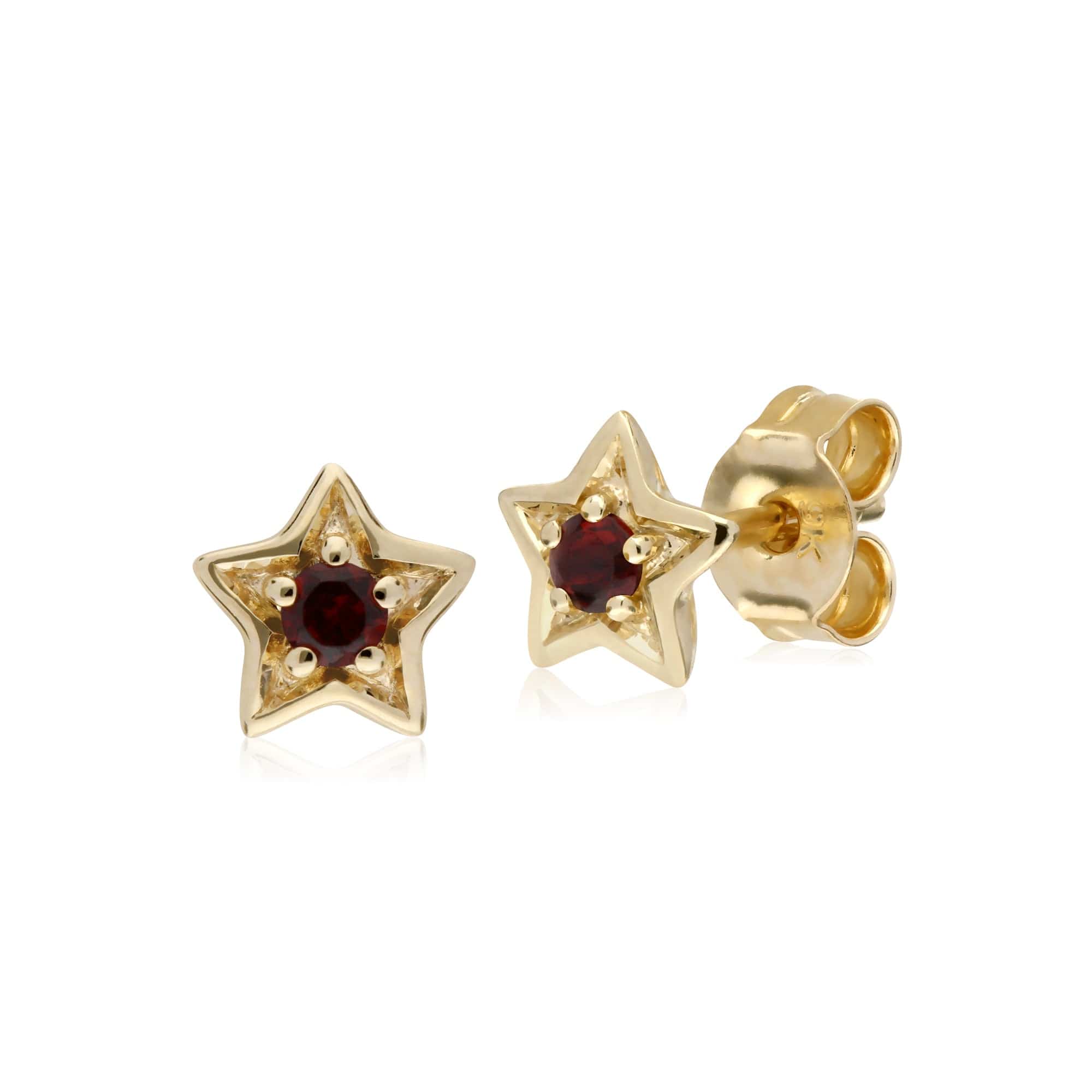Gemondo 9ct Yellow Gold Garnet Single Stone Star Stud Earrings - Gemondo