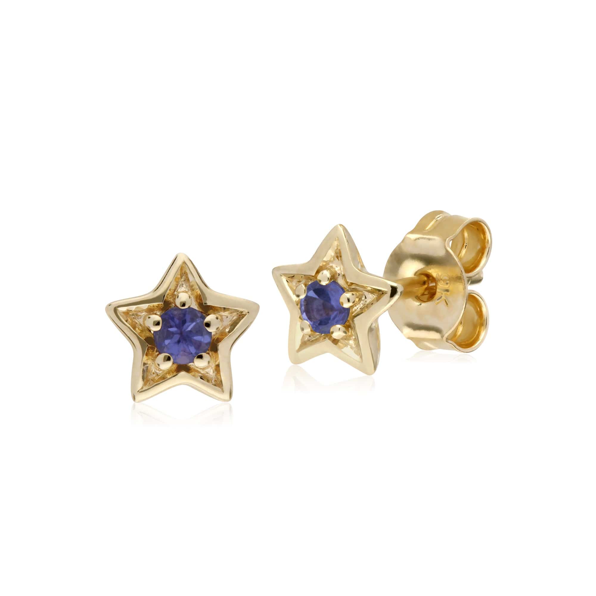 135E1523089-135P1874089 Contemporary Round Tanzanite Single Stone Star Earrings & Necklace Set in 9ct Yellow Gold 2
