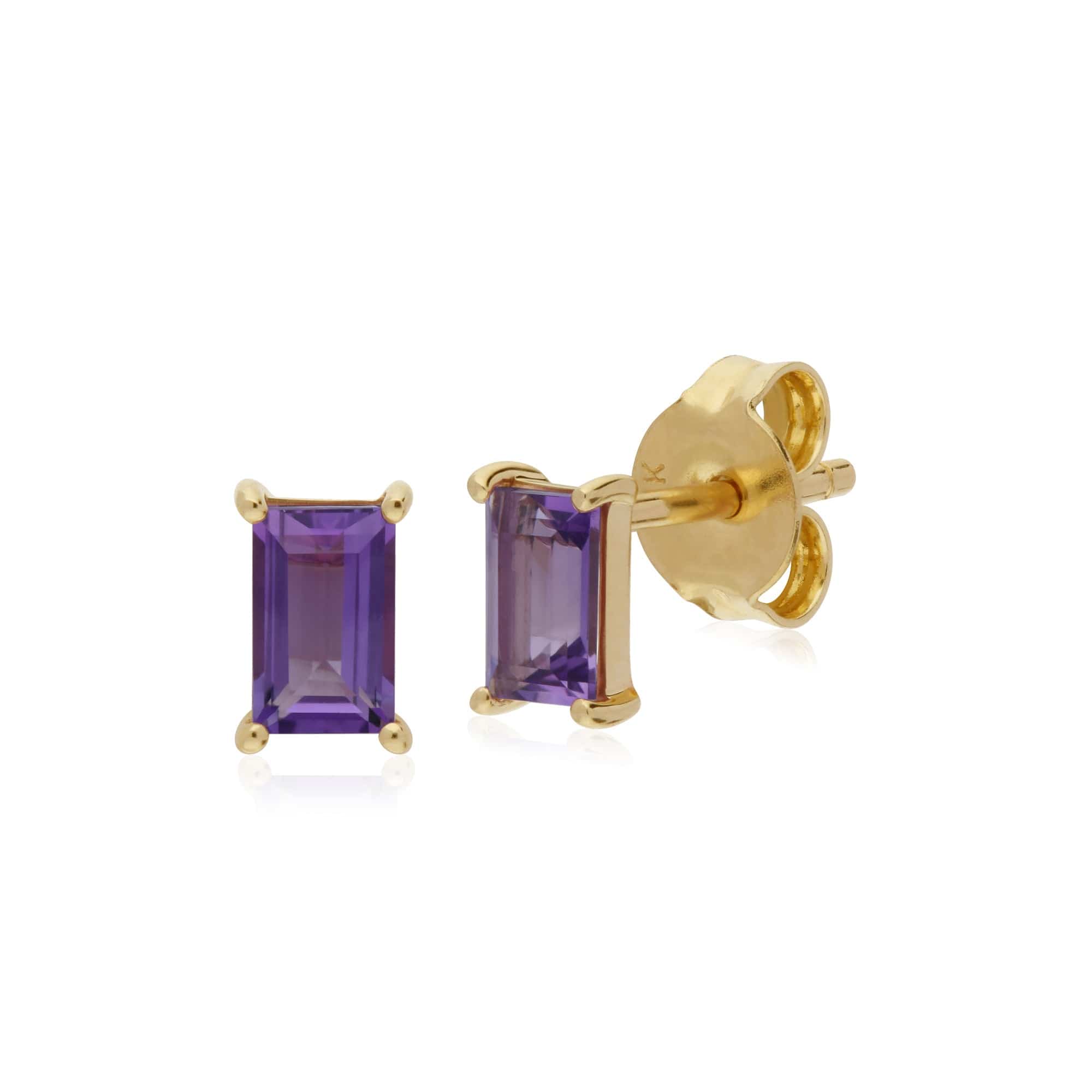 135E1524019-135P1872019 Classic Round Amethyst Single Stone Baguette Stud Earrings & Necklace Set in 9ct Yellow Gold 2