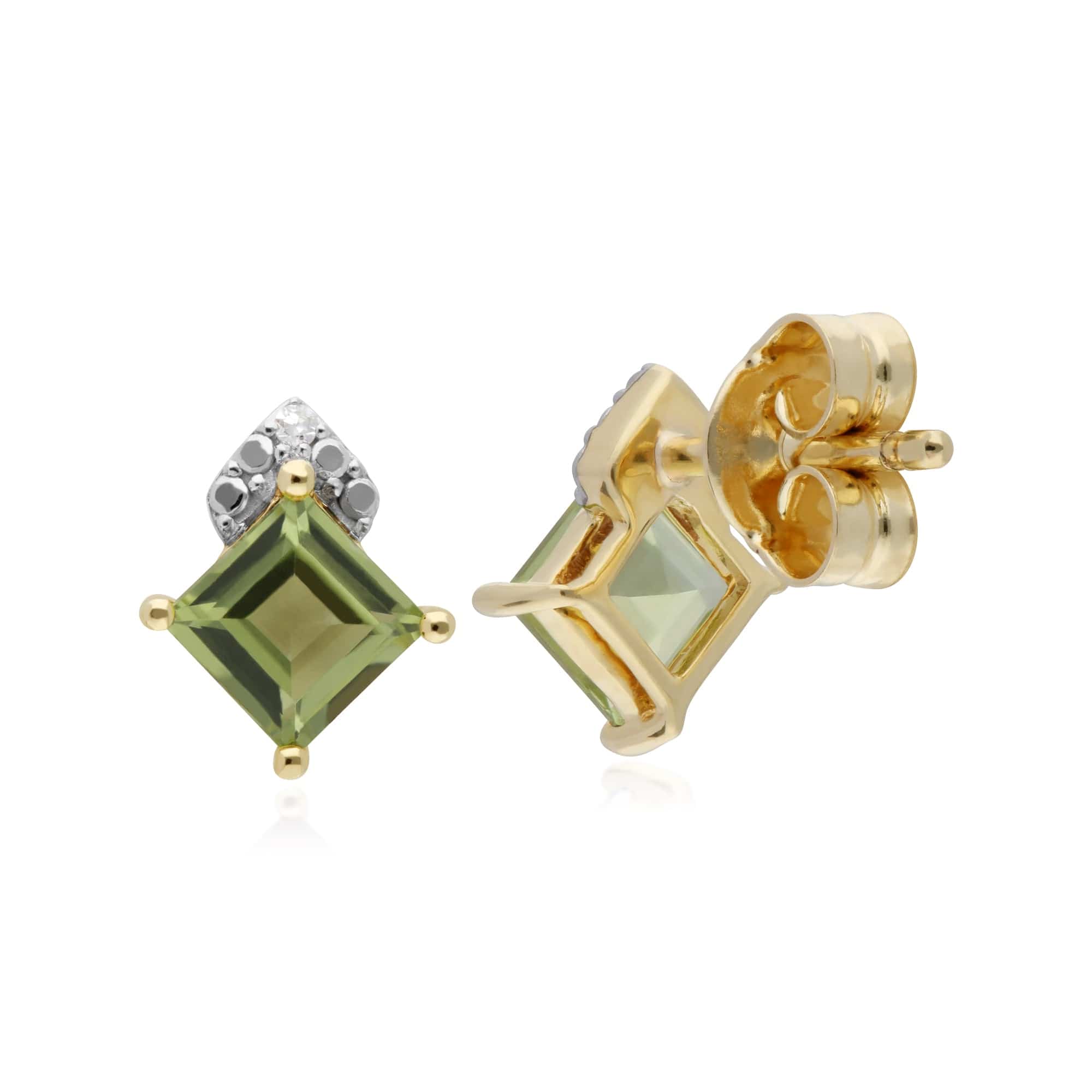 135E1553049 Gemondo 9ct Yellow Gold Peridot & Diamond Square Stud Earrings 2