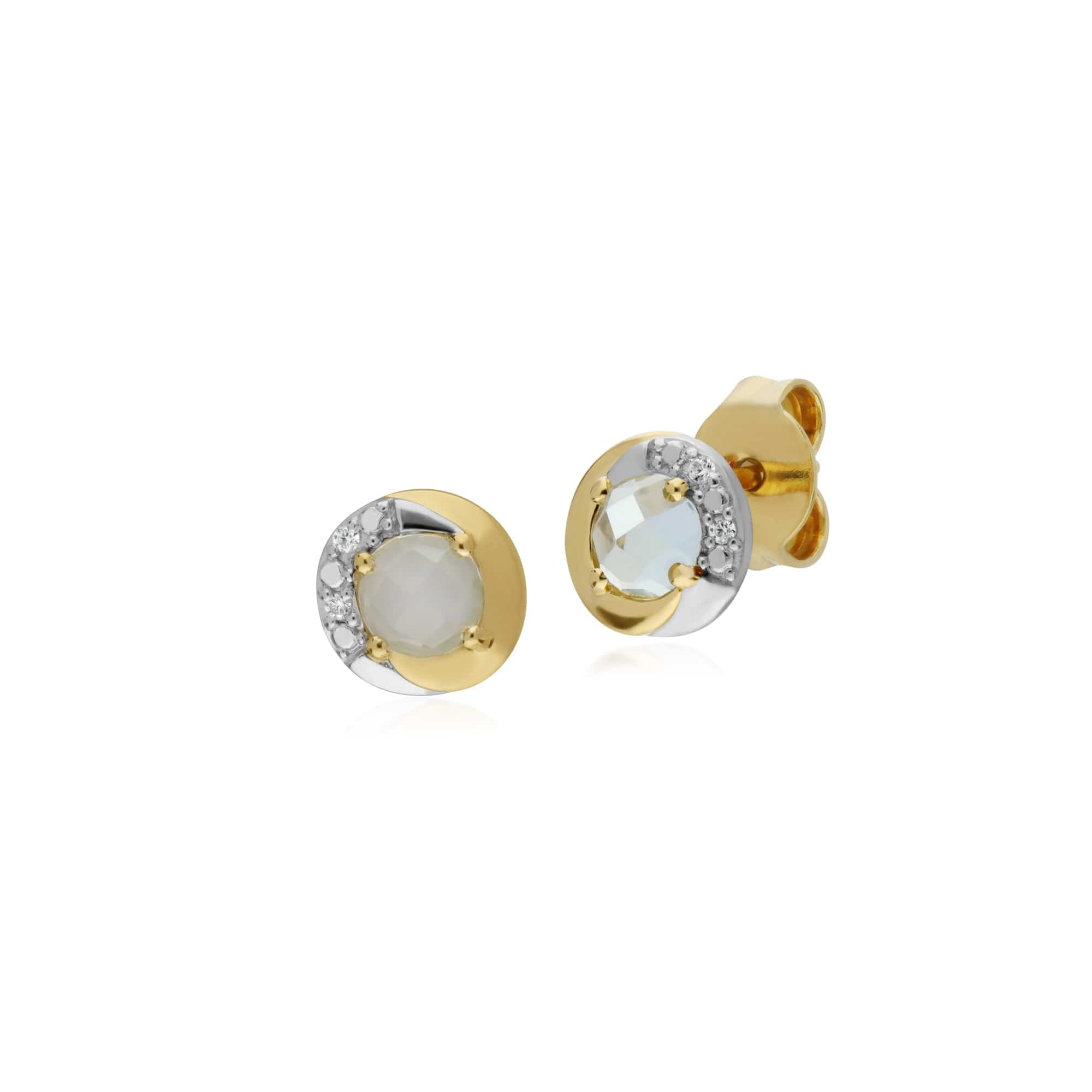 135E1560039 Gemondo 9ct Yellow Gold Blue Topaz & Diamond Two Tone Stud Earrings 1