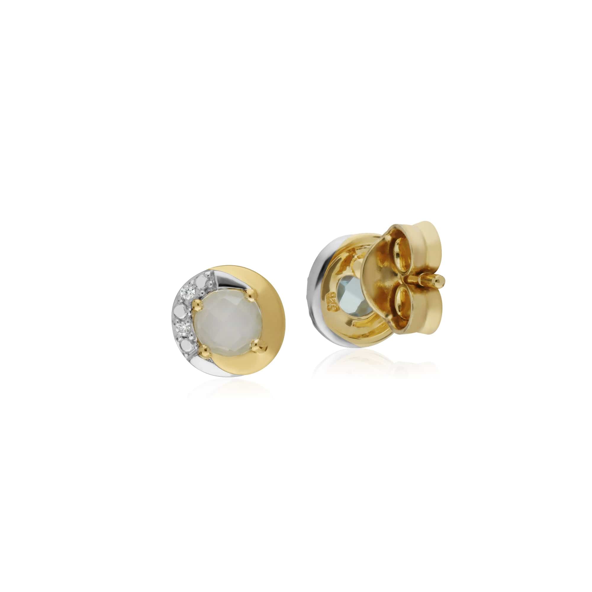 135E1560039 Gemondo 9ct Yellow Gold Blue Topaz & Diamond Two Tone Stud Earrings 2
