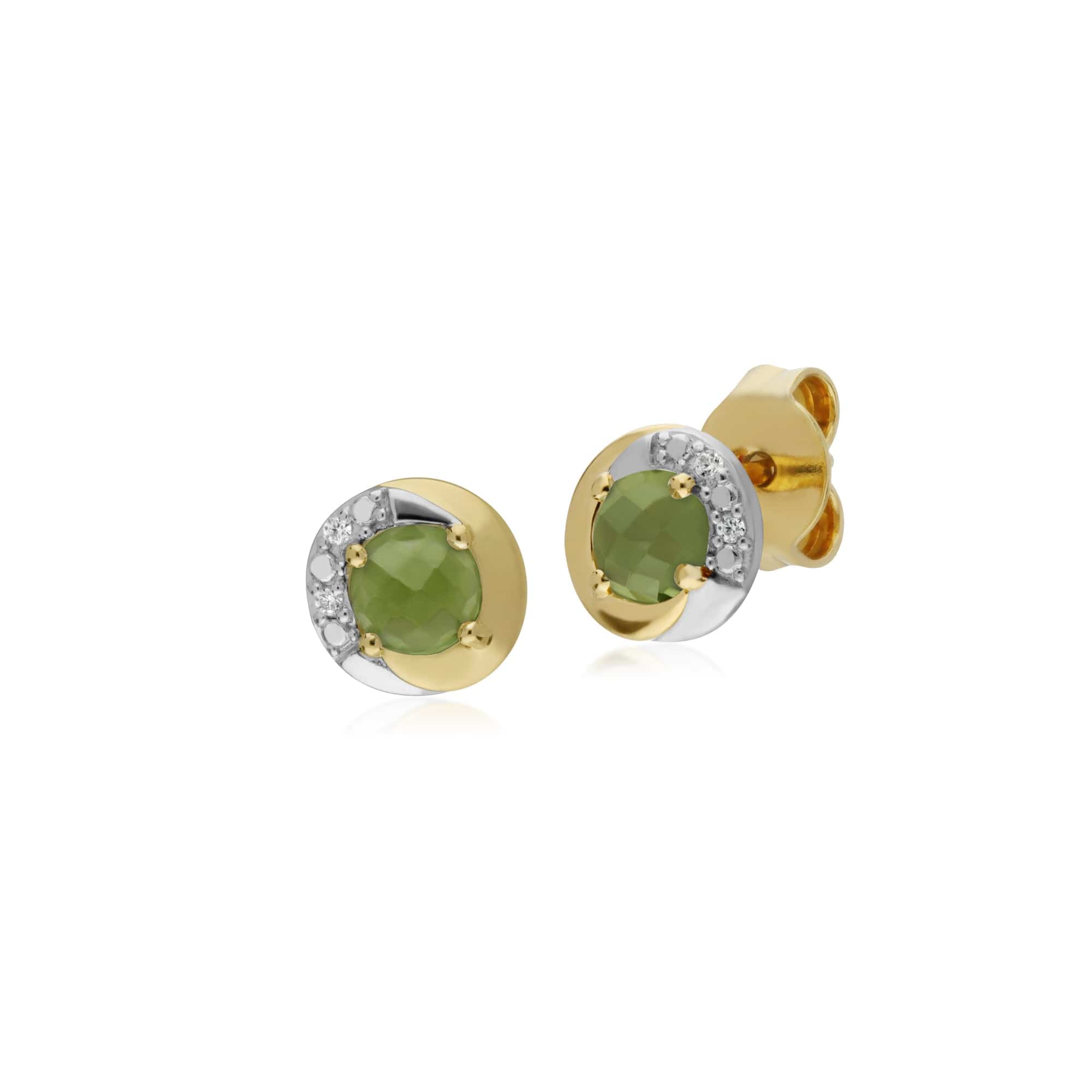 135E1560049 Classic Style Round Peridot Stud Earrings in Two Tone 9ct Yellow Gold 1