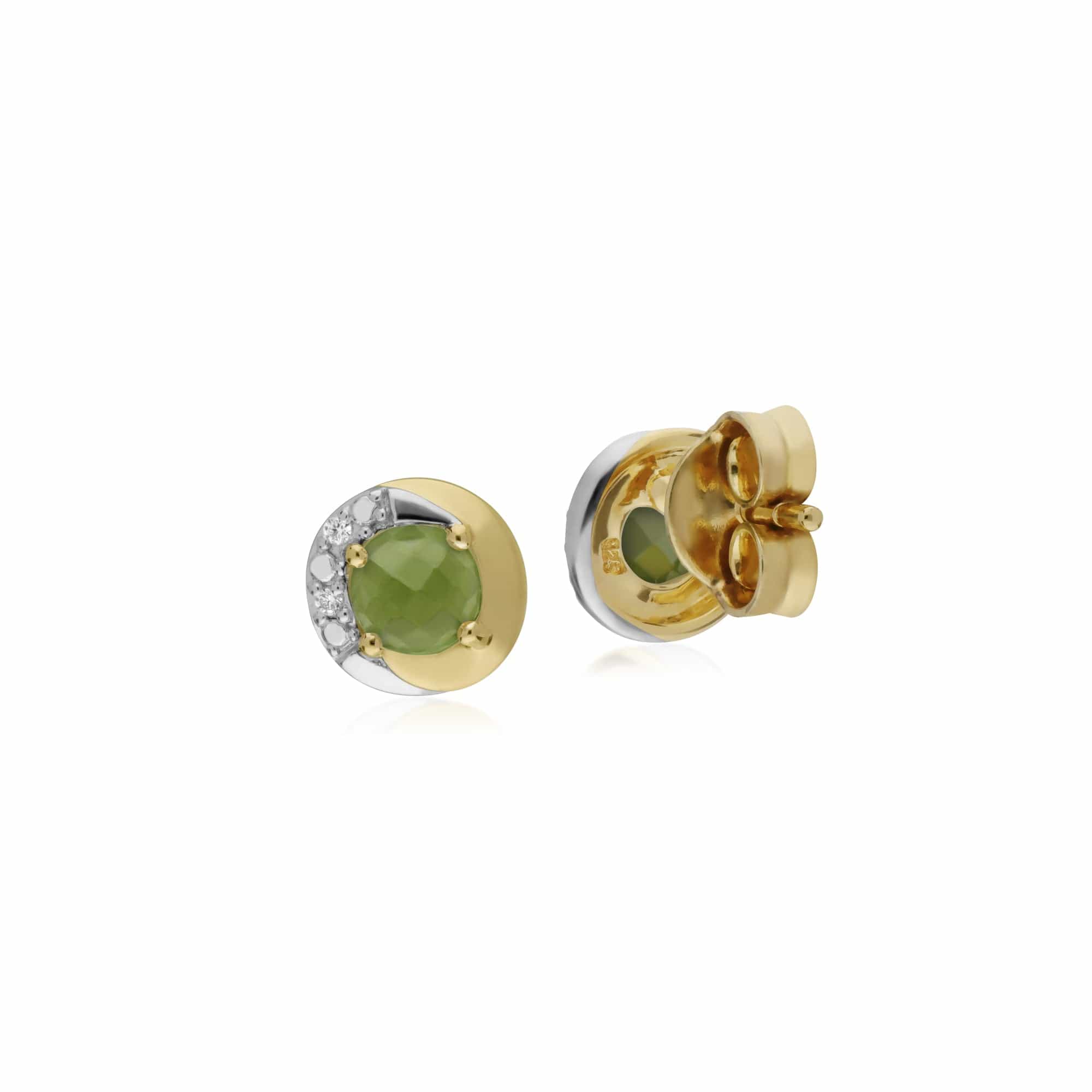 135E1560049 Classic Style Round Peridot Stud Earrings in Two Tone 9ct Yellow Gold 2
