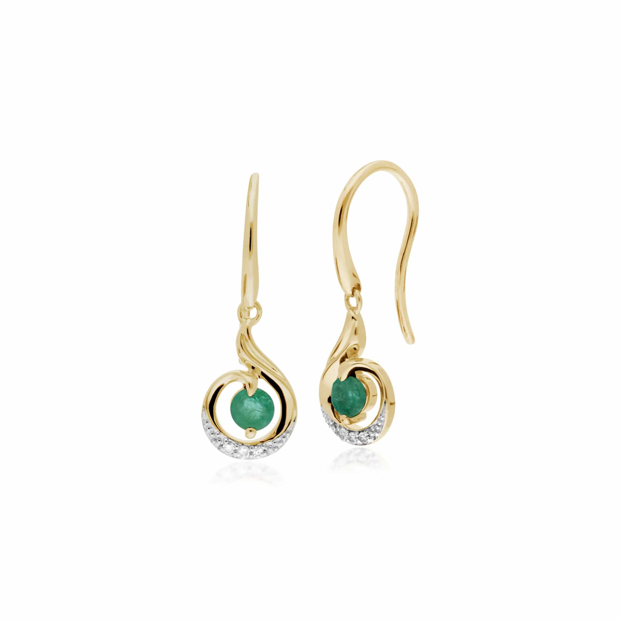 135E1561039 Gemondo 9ct Yellow Gold Emerald & Diamond Spiral Drop Earrings 1
