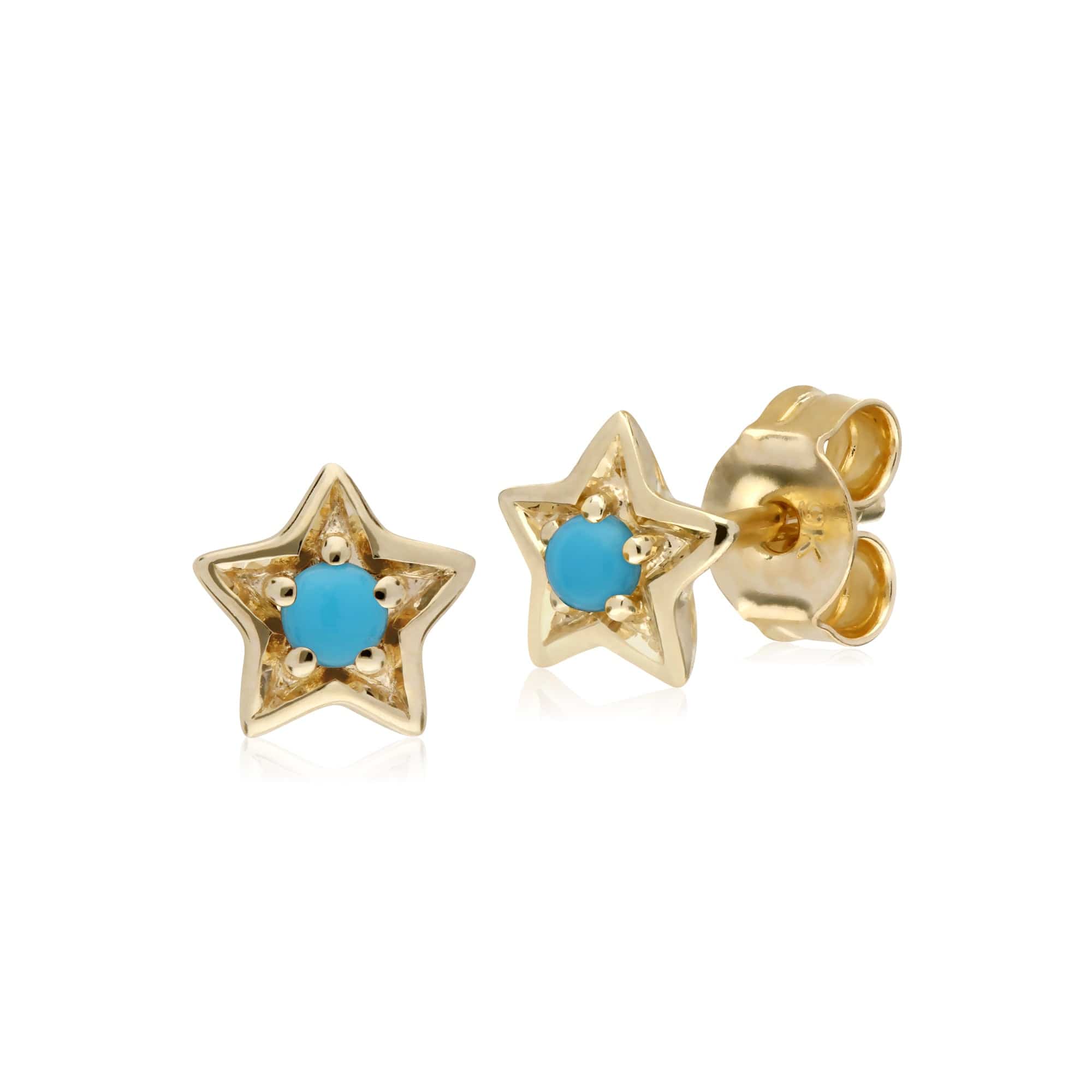 135E1565019-135P1903019 Contemporary Round Turquoise Single Stone Star Earrings & Necklace Set in 9ct Yellow Gold 2