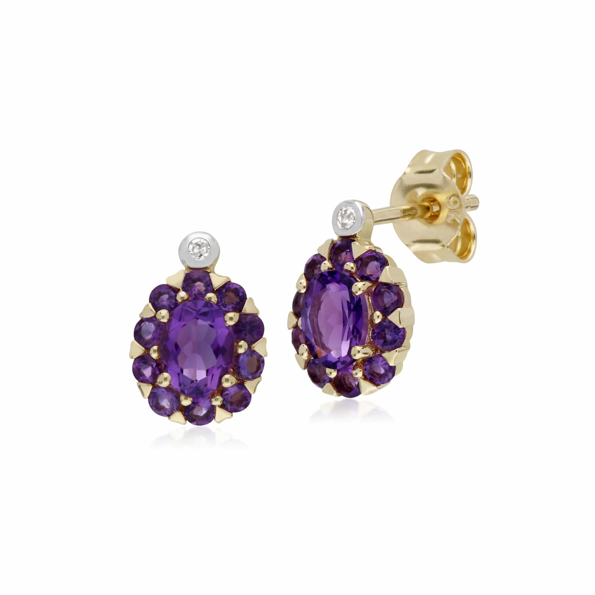 135E1572049-135P1912049 Classic Oval Amethyst & Diamond Cluster Stud Earrings & Pendant Set in 9ct Yellow Gold 2