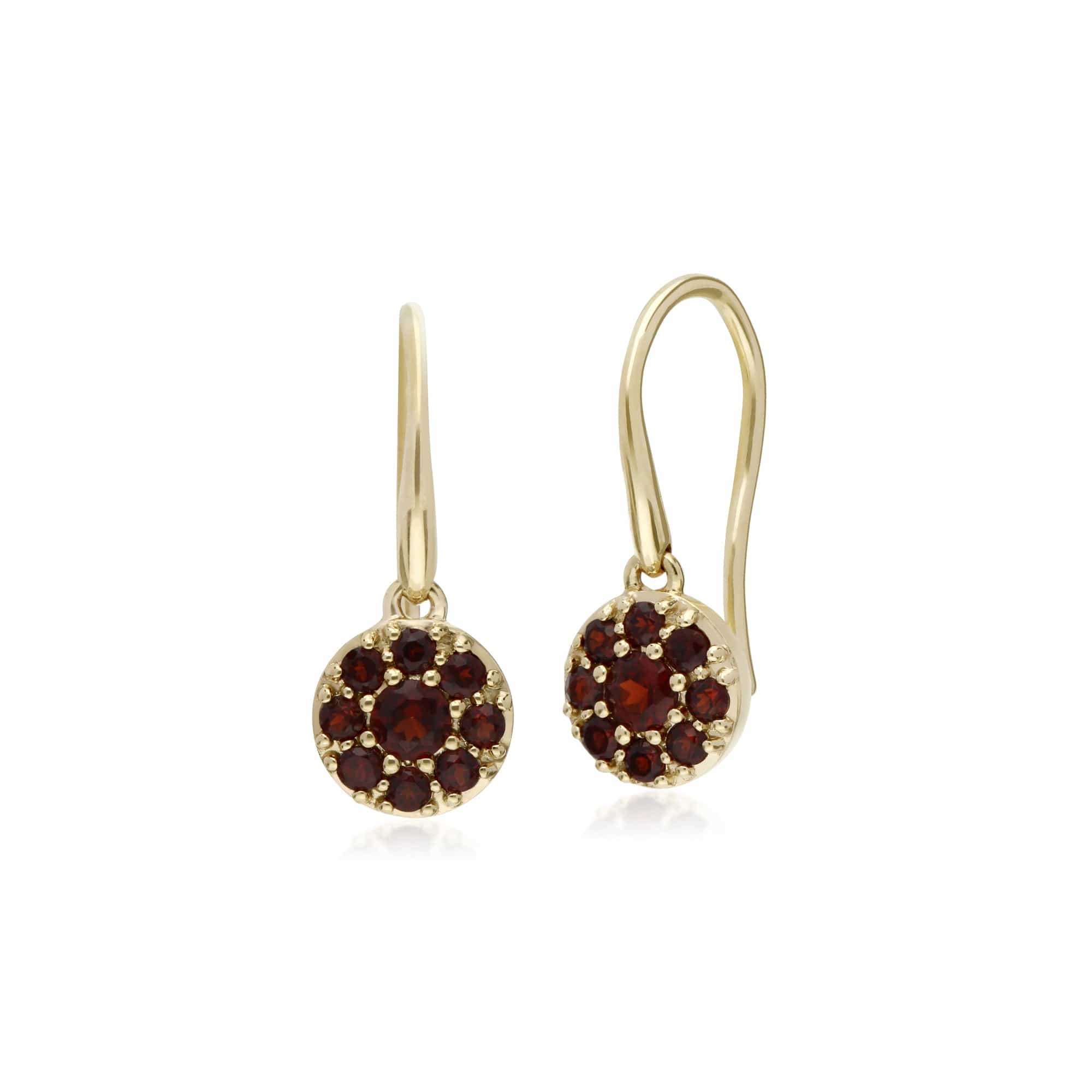 135E1573069-135P1910069 Classic Round Garnet Cluster Drop Earrings & Pendant Set in 9ct Yellow Gold 2