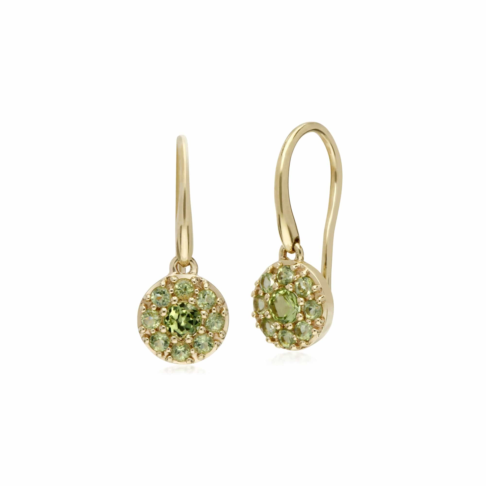 135E1573079-135P1910079 Classic Round Peridot Cluster Drop Earrings & Pendant Set in 9ct Yellow Gold 2
