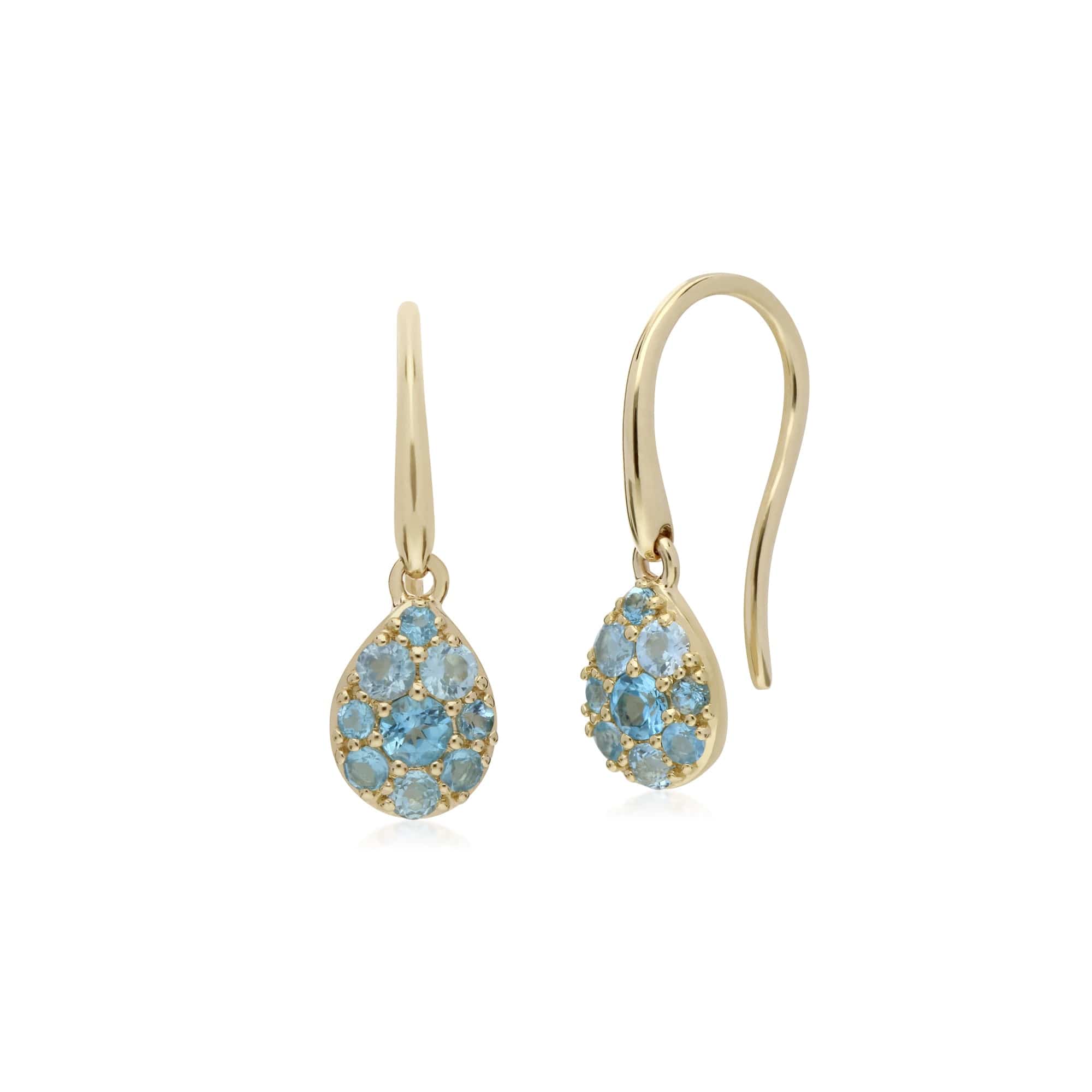 135E1574029 Gemondo 9ct Yellow Gold Blue Topaz Pear Cluster Drop Earrings 1