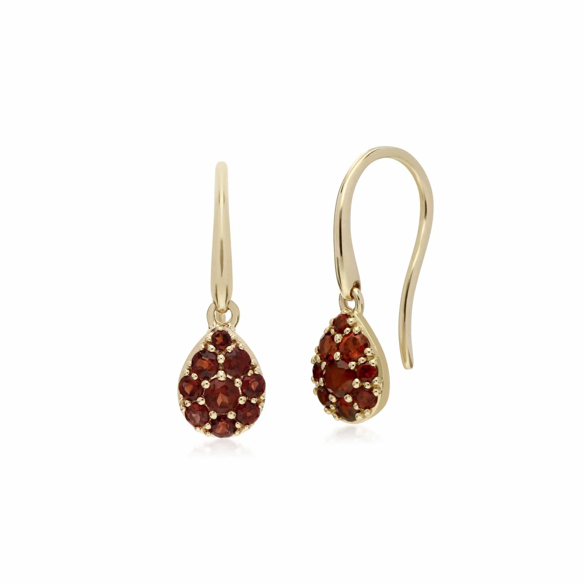 135E1574039 Gemondo 9ct Yellow Gold Garnet Pear Cluster Drop Earrings 1