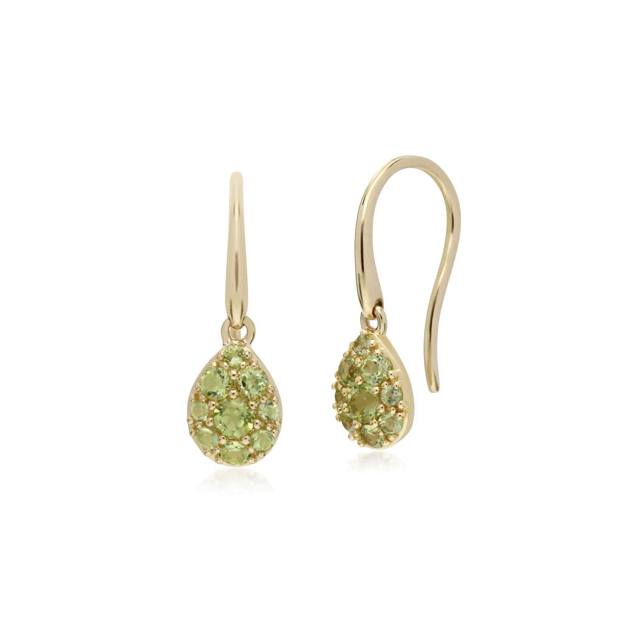 135E1574049 Cluster Round Peridot Pear Fish Hook Drop Earrings in 9ct Yellow Gold 1