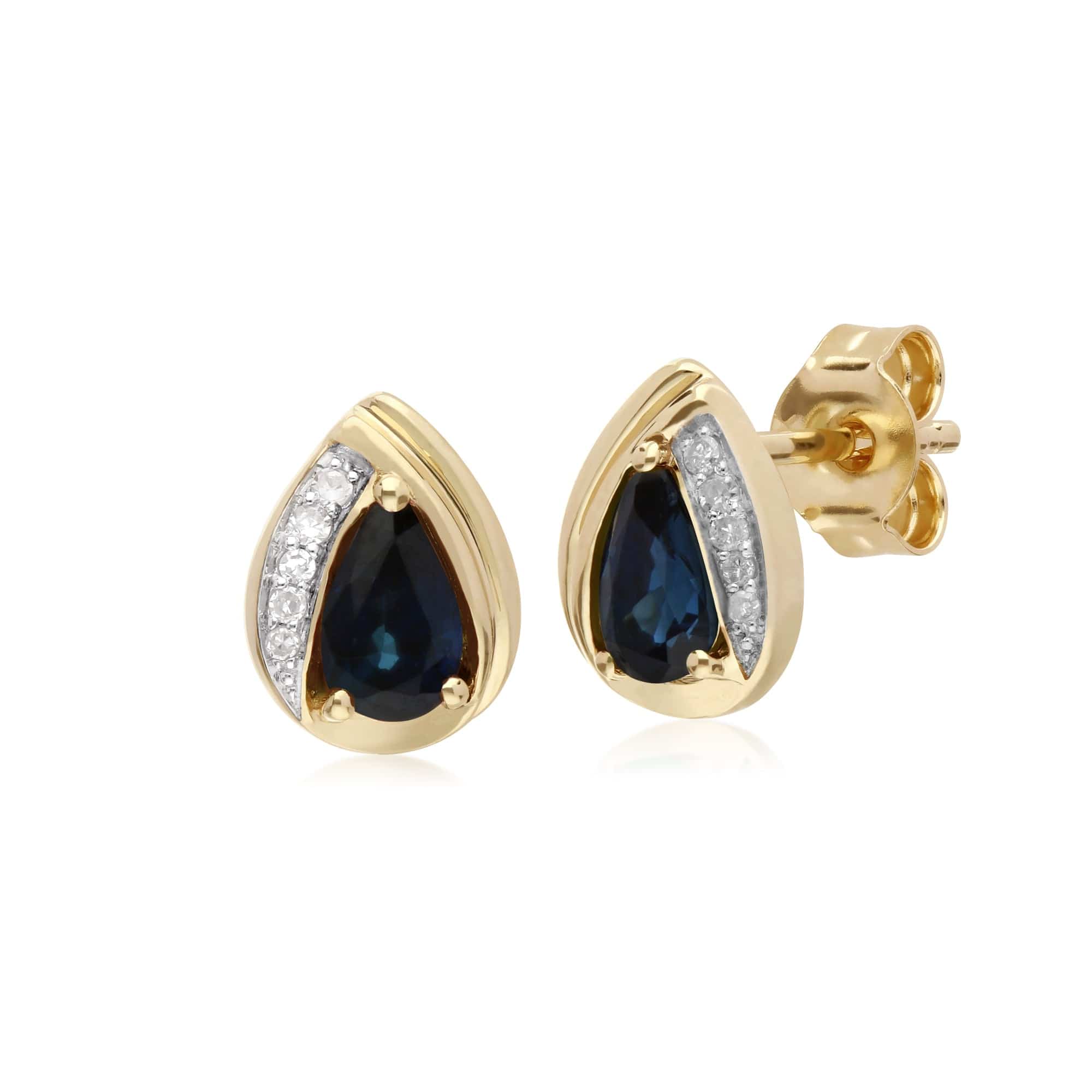 135E1575029 Gemondo 9ct Yellow Gold Sapphire & Diamond Pear Classic Stud Earrings 1