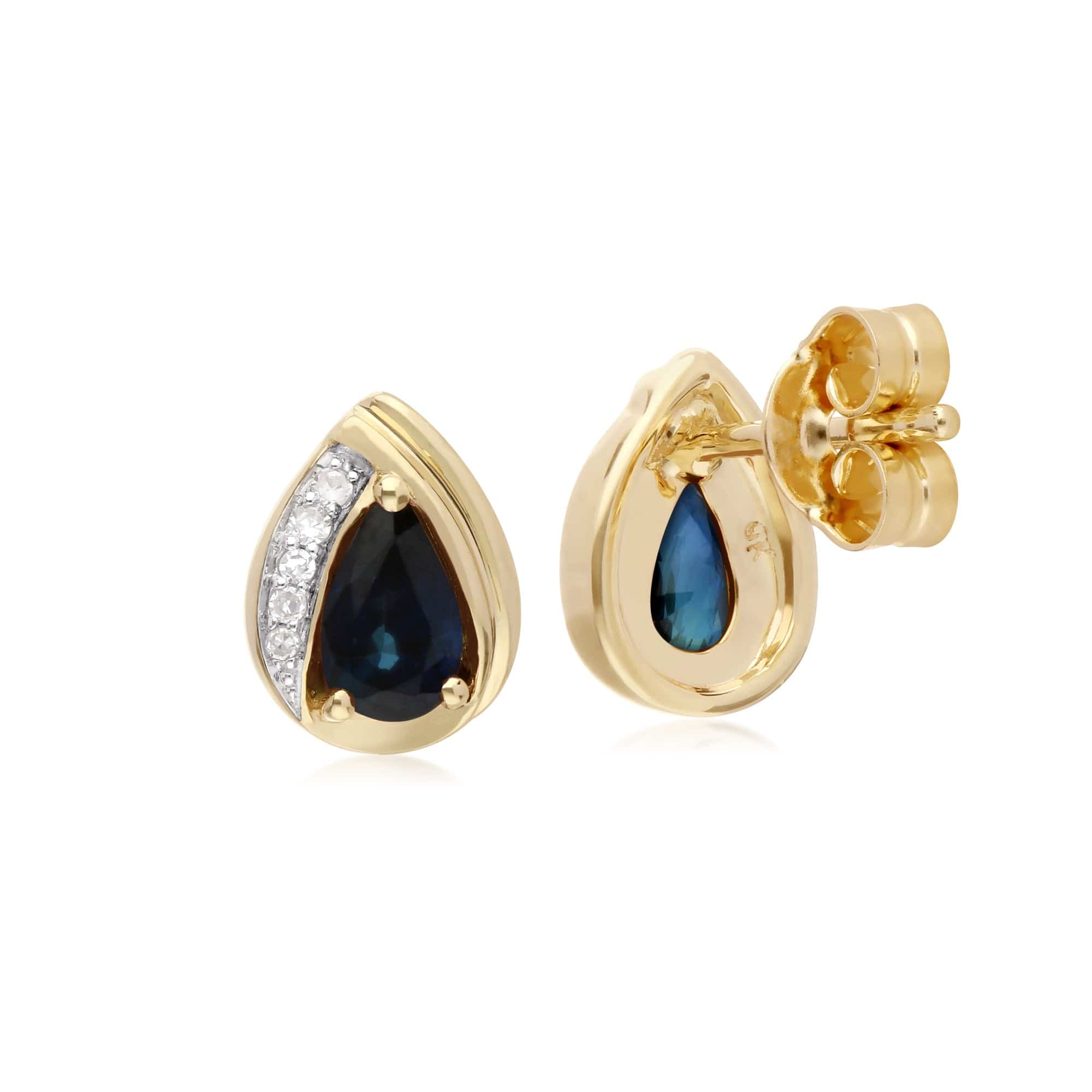 135E1575029 Gemondo 9ct Yellow Gold Sapphire & Diamond Pear Classic Stud Earrings 2