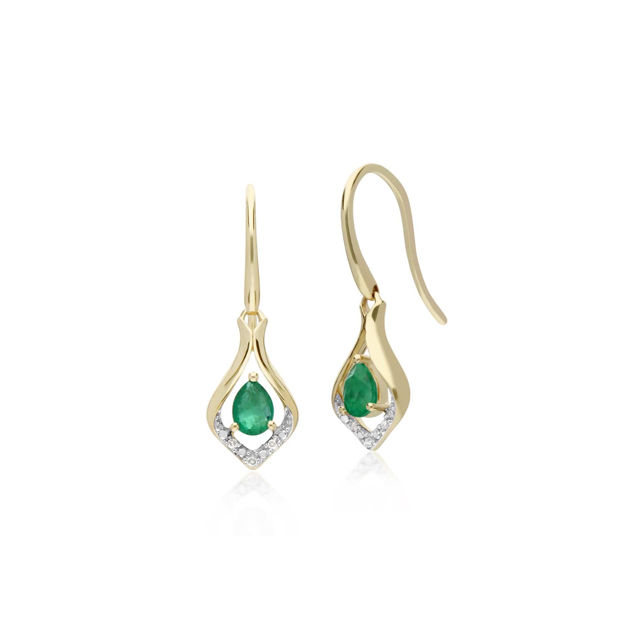 135E1577039-135P1915039 Classic Emerald & Diamond Leaf Drop Earrings & Pendant Set in 9ct Gold 2