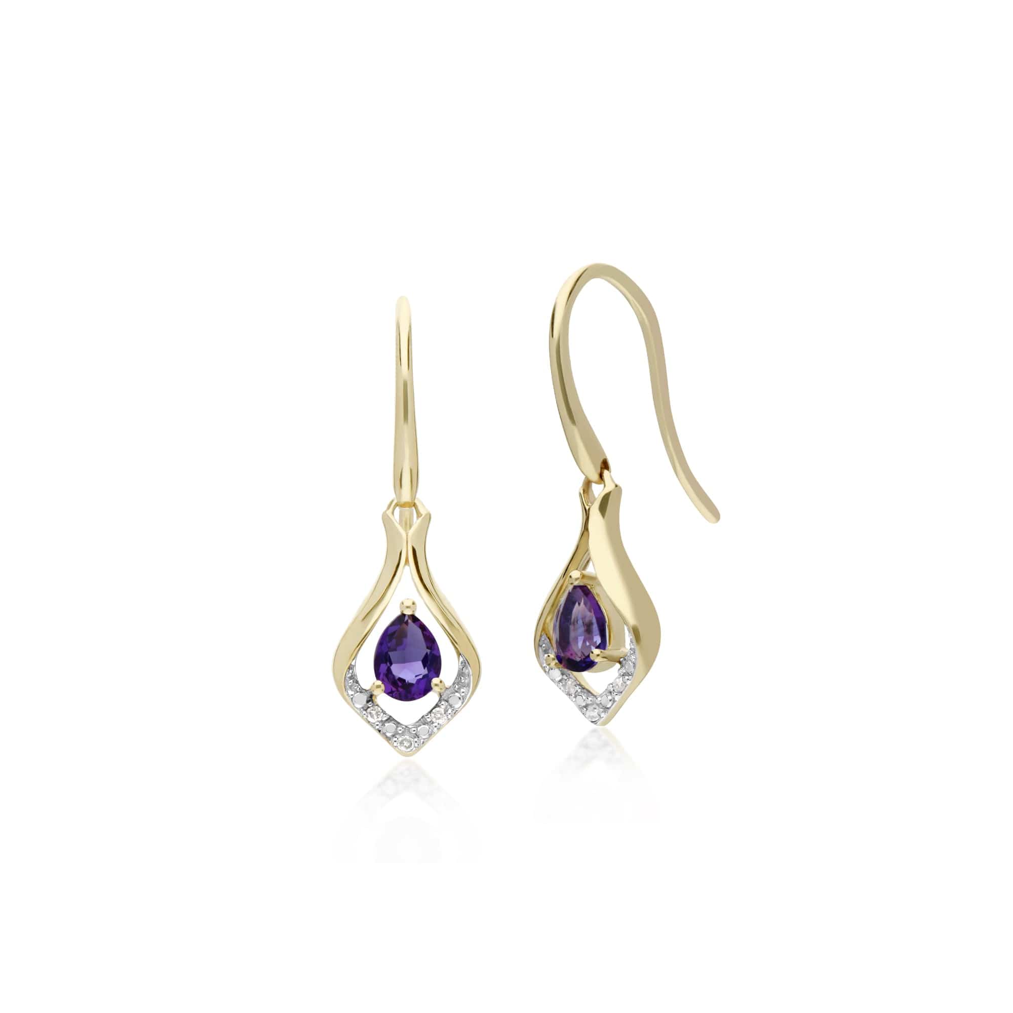 135E1577059-135P1915059 Classic Oval Amethyst & Diamond Leaf Drop Earrings & Pendant Set in 9ct Gold 2