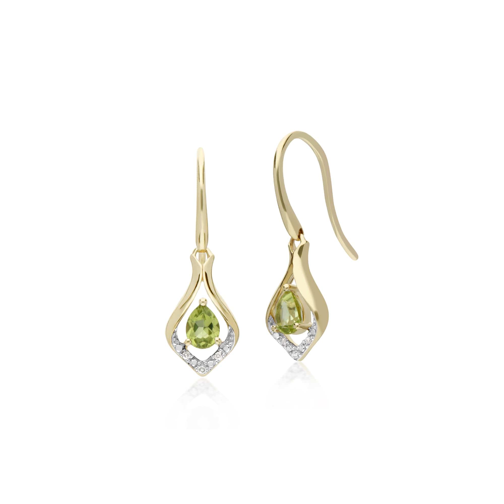 135E1577089-135P1915089 Classic Oval Peridot & Diamond Leaf Drop Earrings & Pendant Set in 9ct Yellow Gold 2