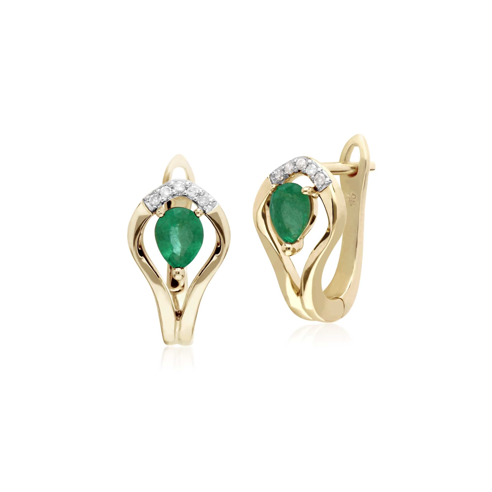 Classic Emerald & Diamond Leaf Lever back Earrings & Pendant Set Image 2