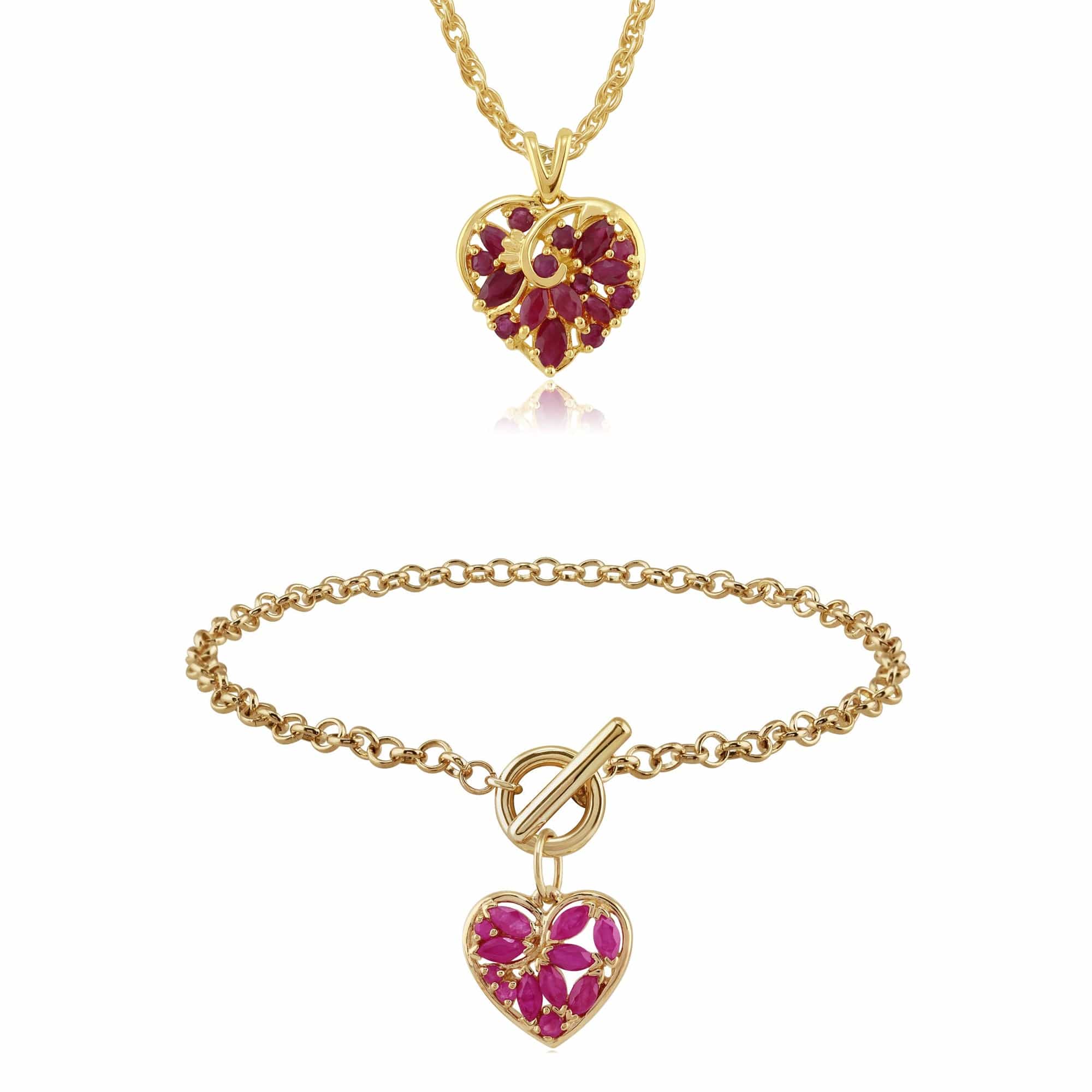 Classic Marquise Ruby Floral Heart Pendant & Charm Bracelet Image 1