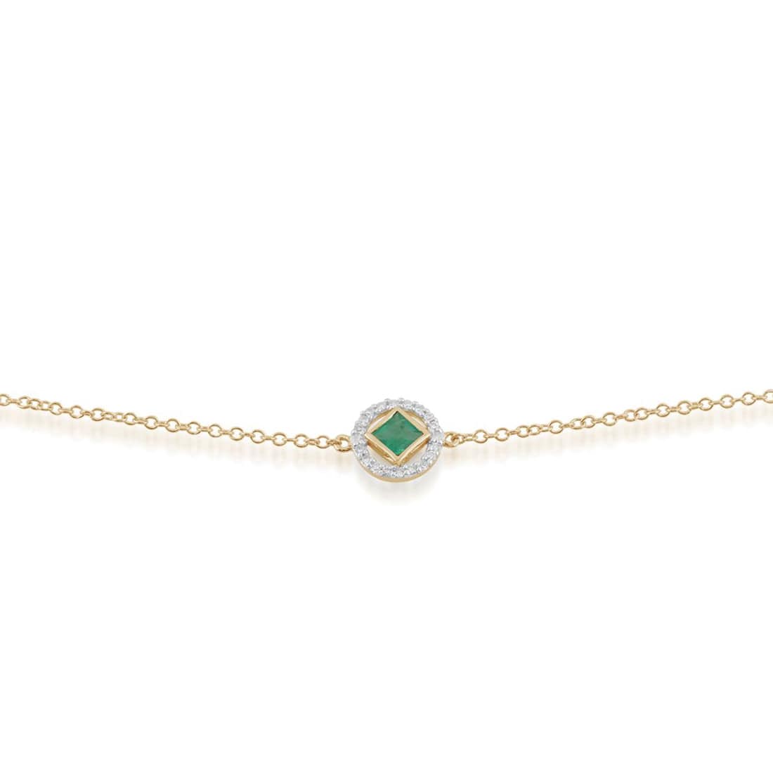 Classic Square Emerald & Diamond Halo Bracelet in 9ct Yellow Gold - Gemondo
