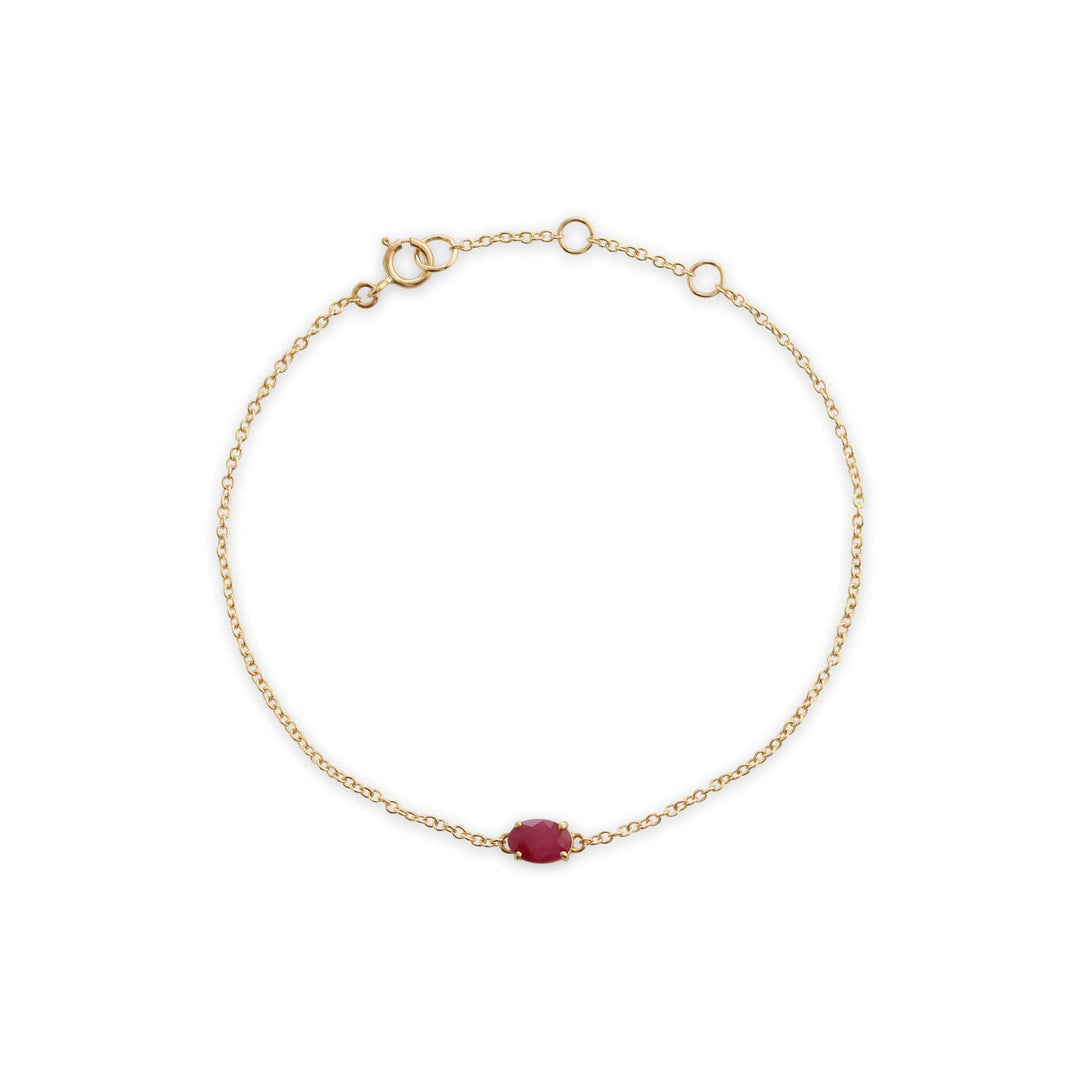 135L0220039 Classic Oval Ruby Single Stone Bracelet in 9ct Yellow Gold 1