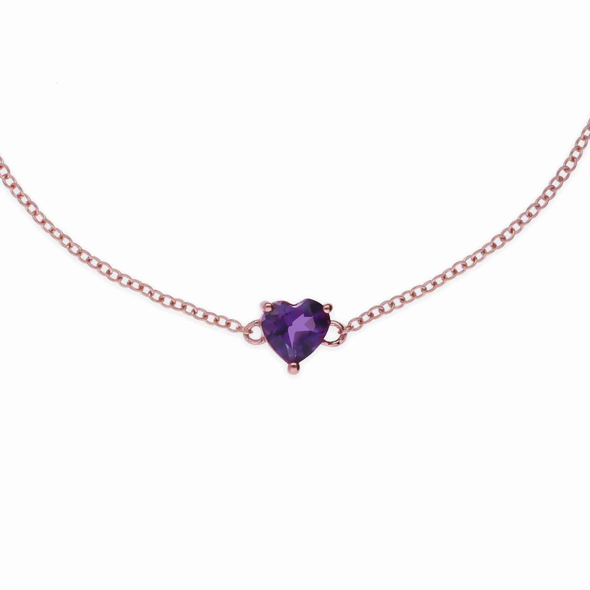 9ct Rose Gold Amethyst Heart 19cm Bracelet Image