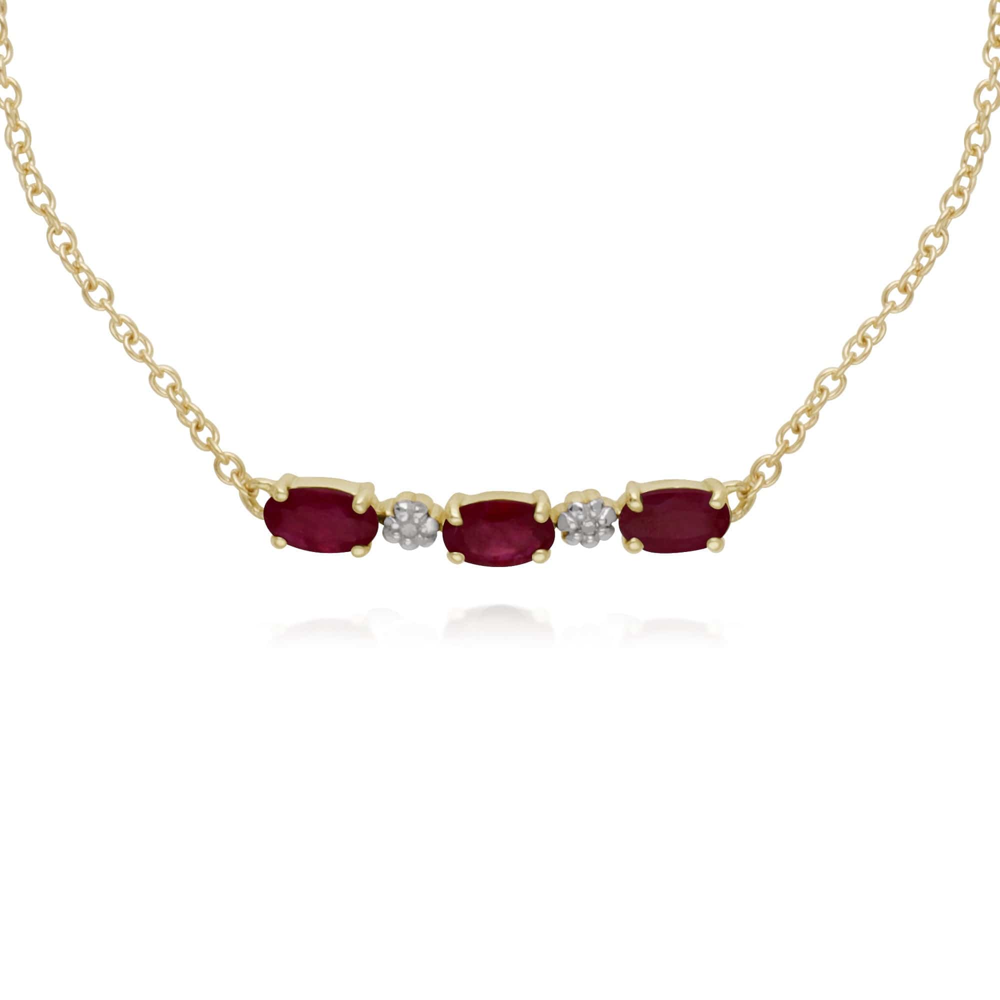 Classic Style Oval Ruby & Diamond Bracelet in 9ct Yellow Gold - Gemondo