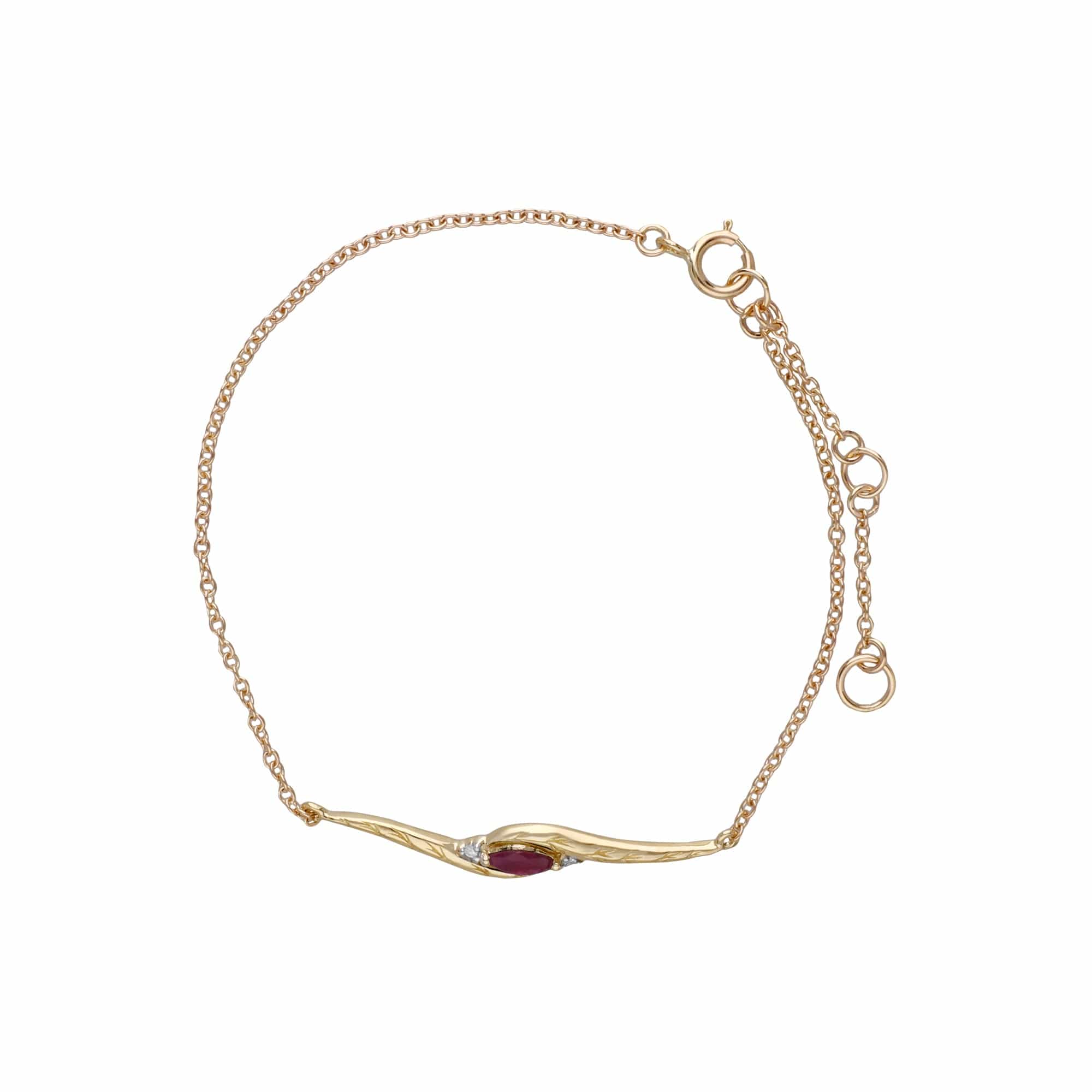 Classic Style Marquise Ruby & Diamond Bracelet in 9ct Yellow Gold - Gemondo
