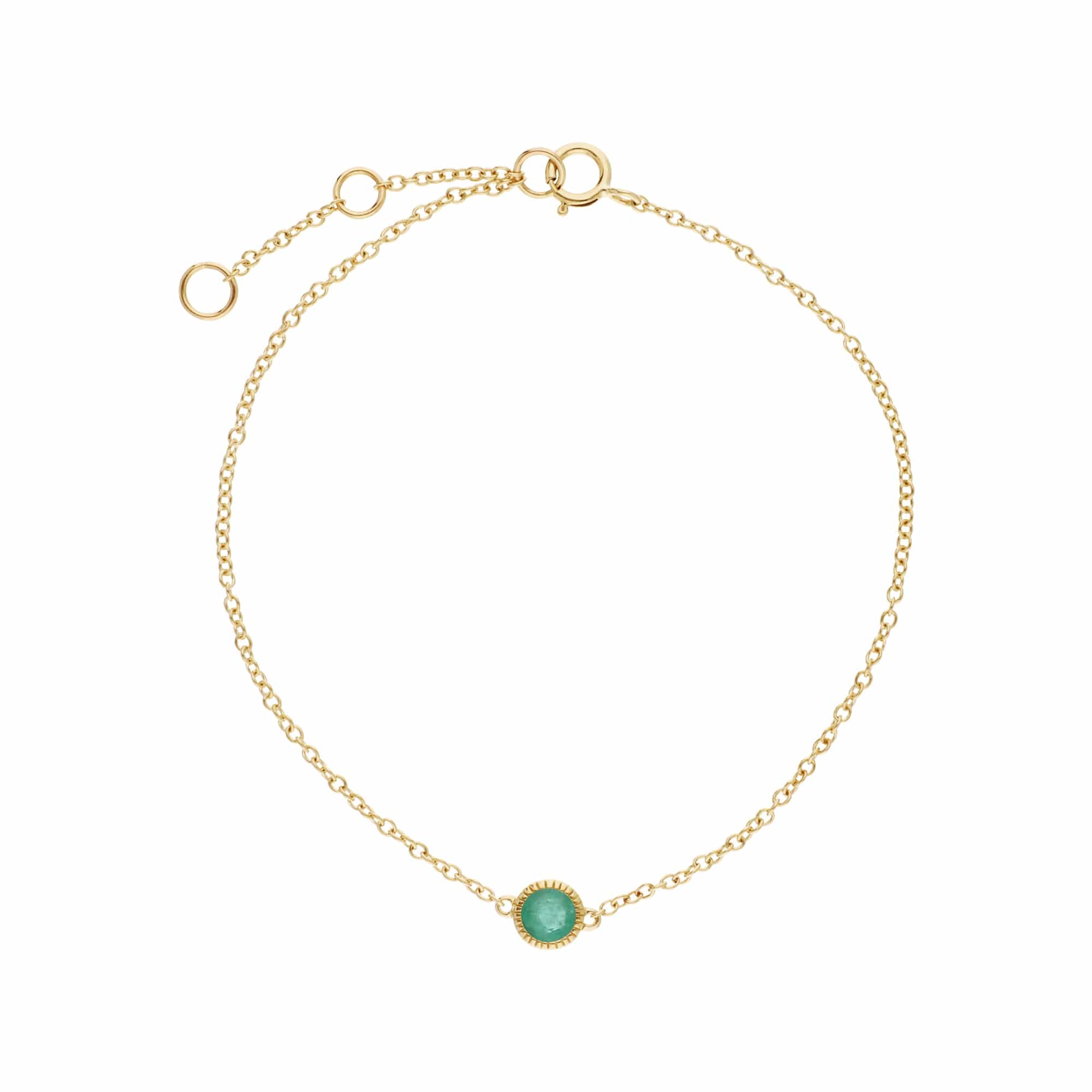 Classic Single Stone Round Emerald Milgrain Bracelet in 9ct Gold - Gemondo