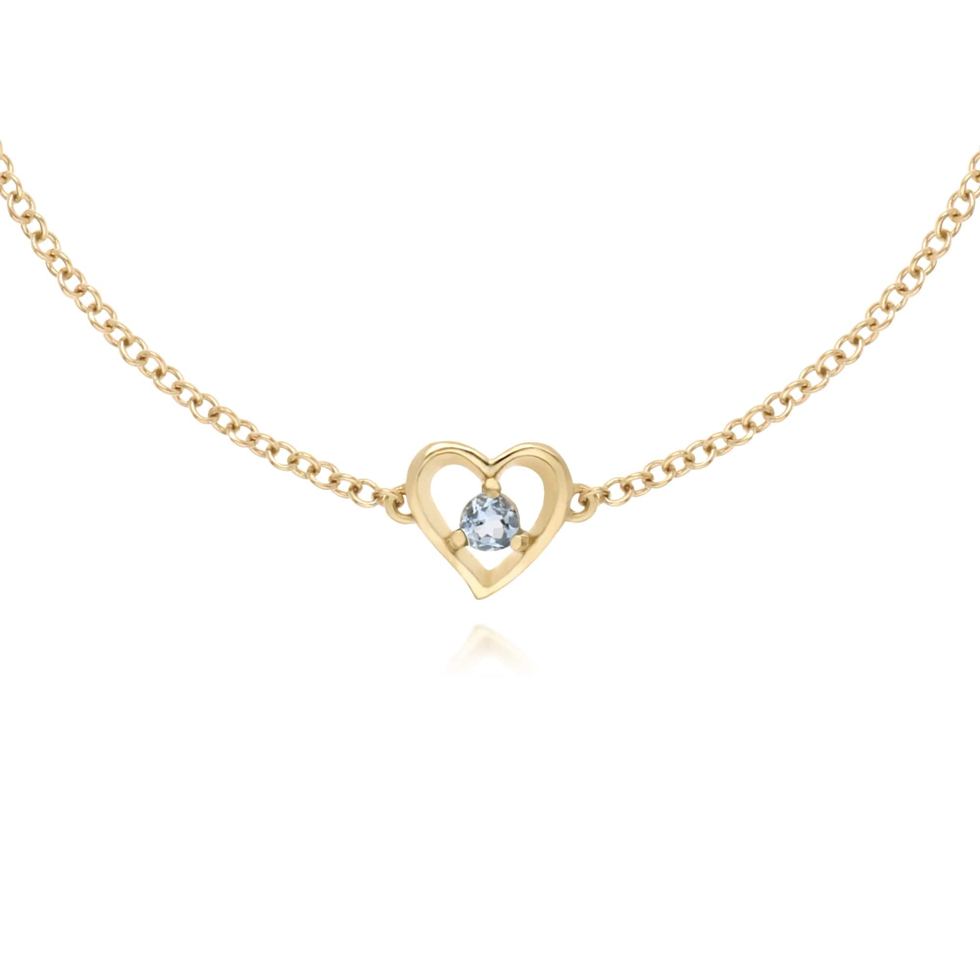 135L0290059 Classic Aquamarine Love Heart Bracelet in 9ct Yellow Gold 2