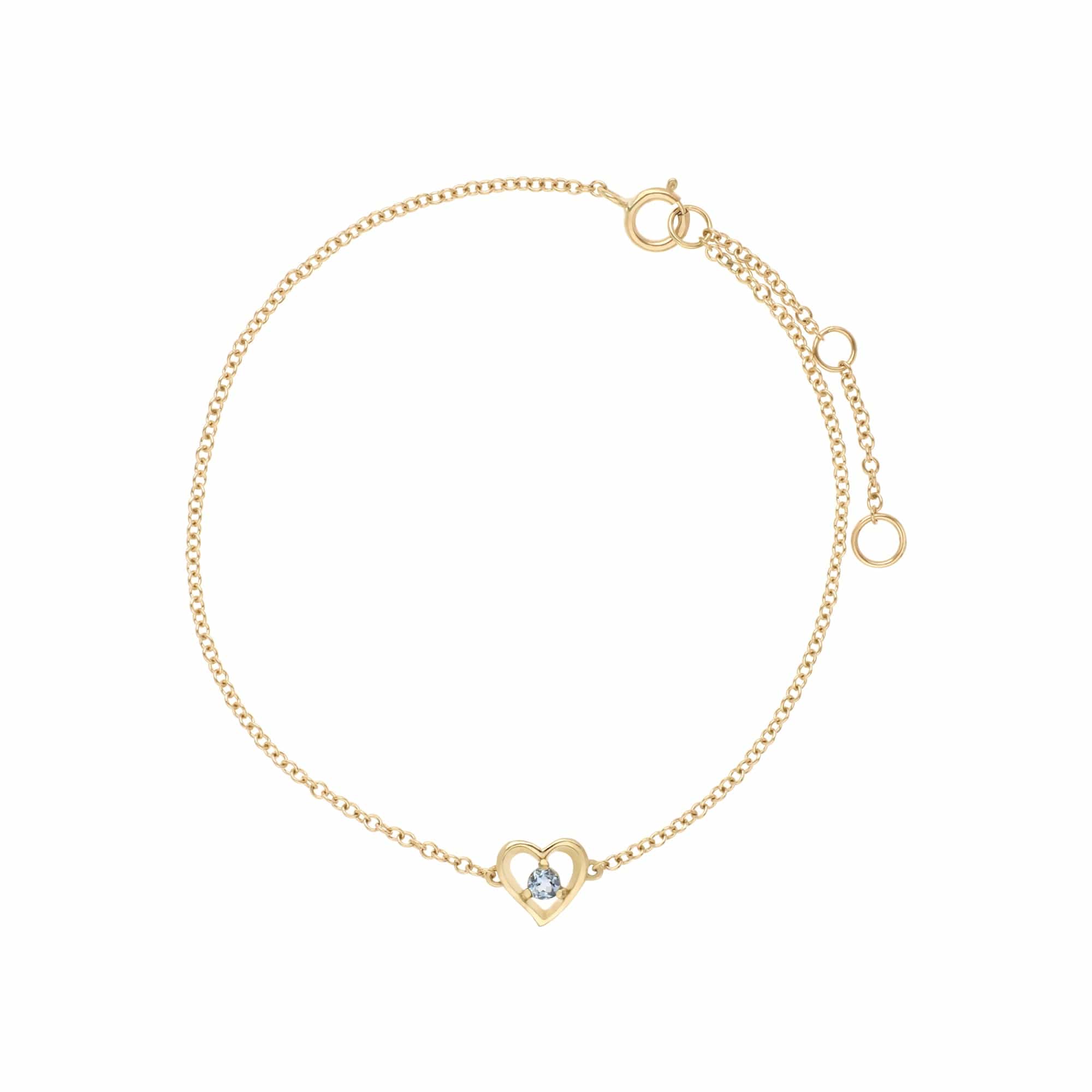 Classic Aquamarine Love Heart Bracelet in 9ct Yellow Gold - Gemondo