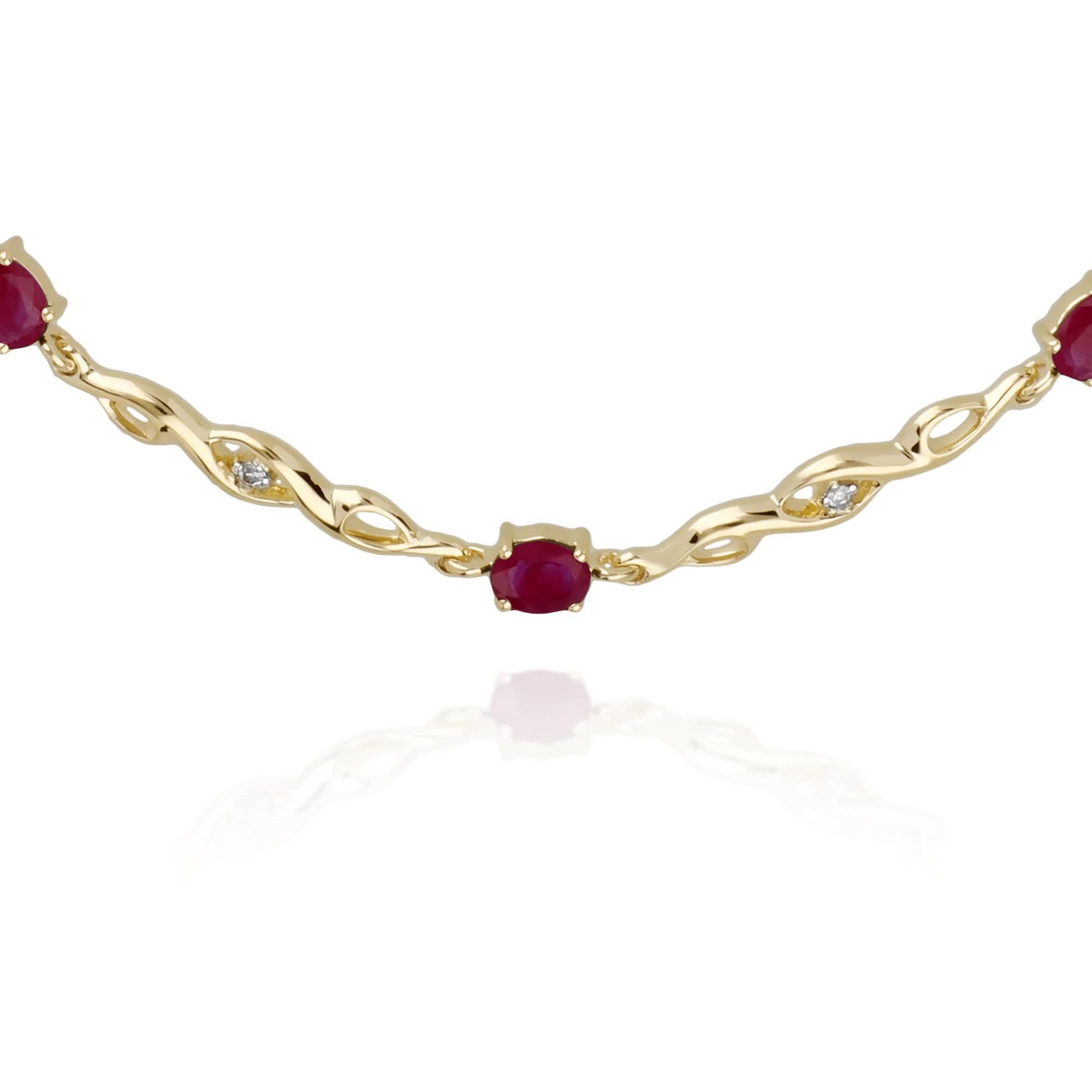135L0299039 Classic Style Oval Ruby & Diamond Tennis Bracelet in 9ct Yellow Gold 1