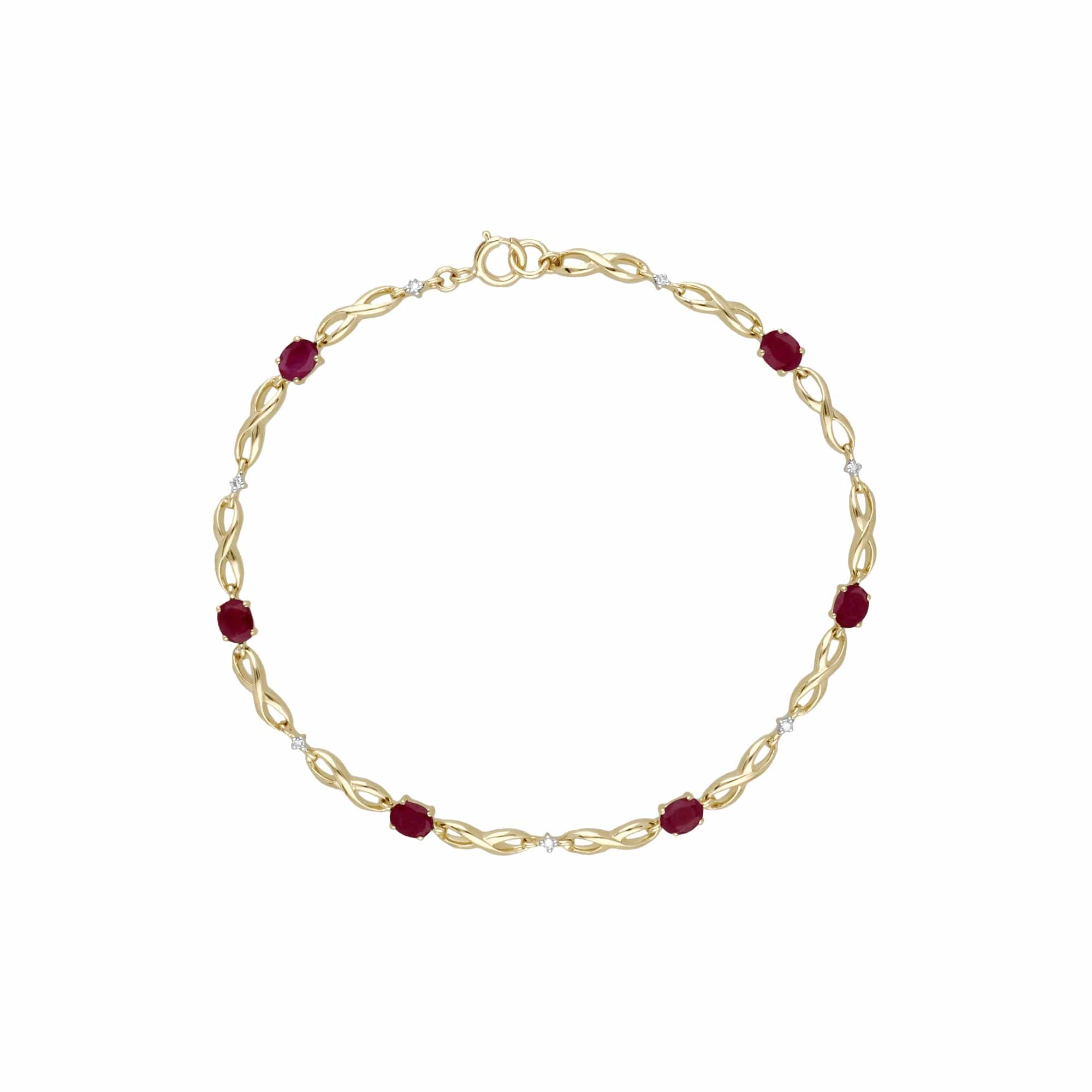 Classic Style Oval Ruby & Diamond Infinity Bracelet in 9ct Yellow Gold - Gemondo