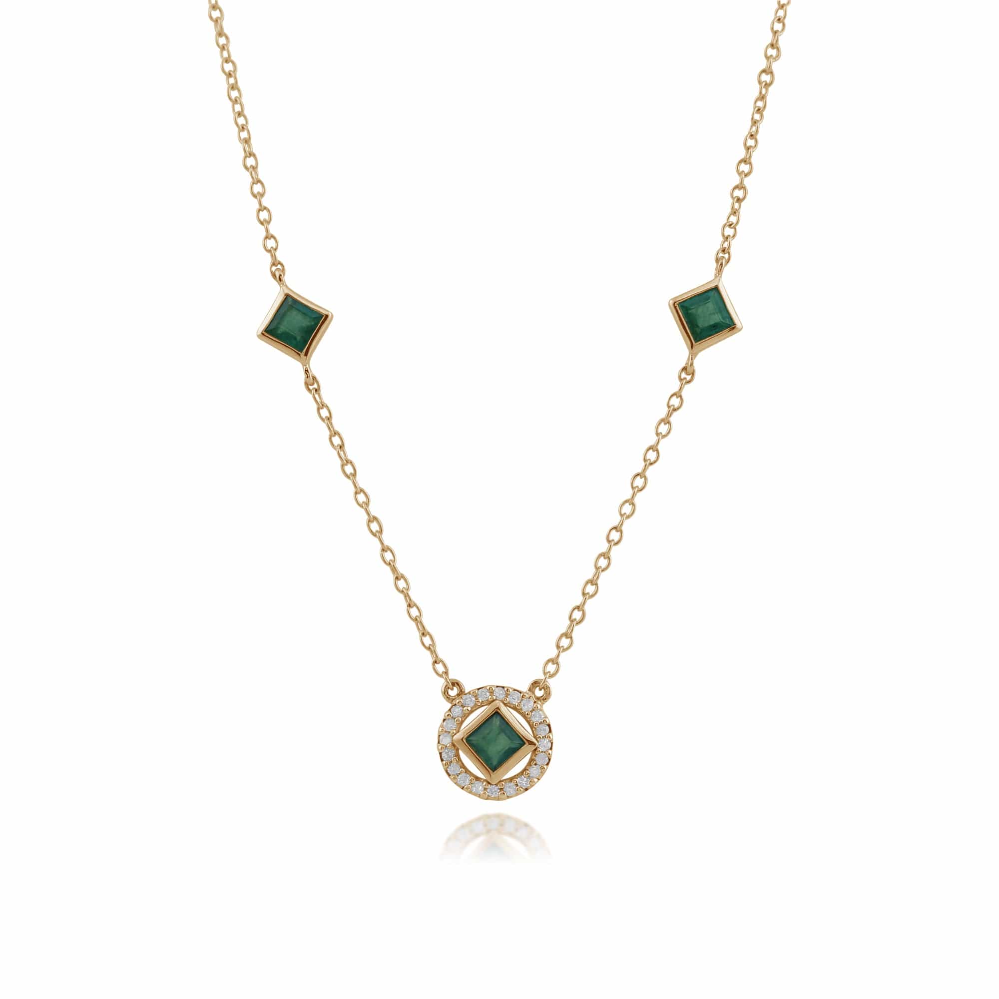 Classic Square Emerald & Diamond Halo Necklace in 9ct Yellow Gold - Gemondo