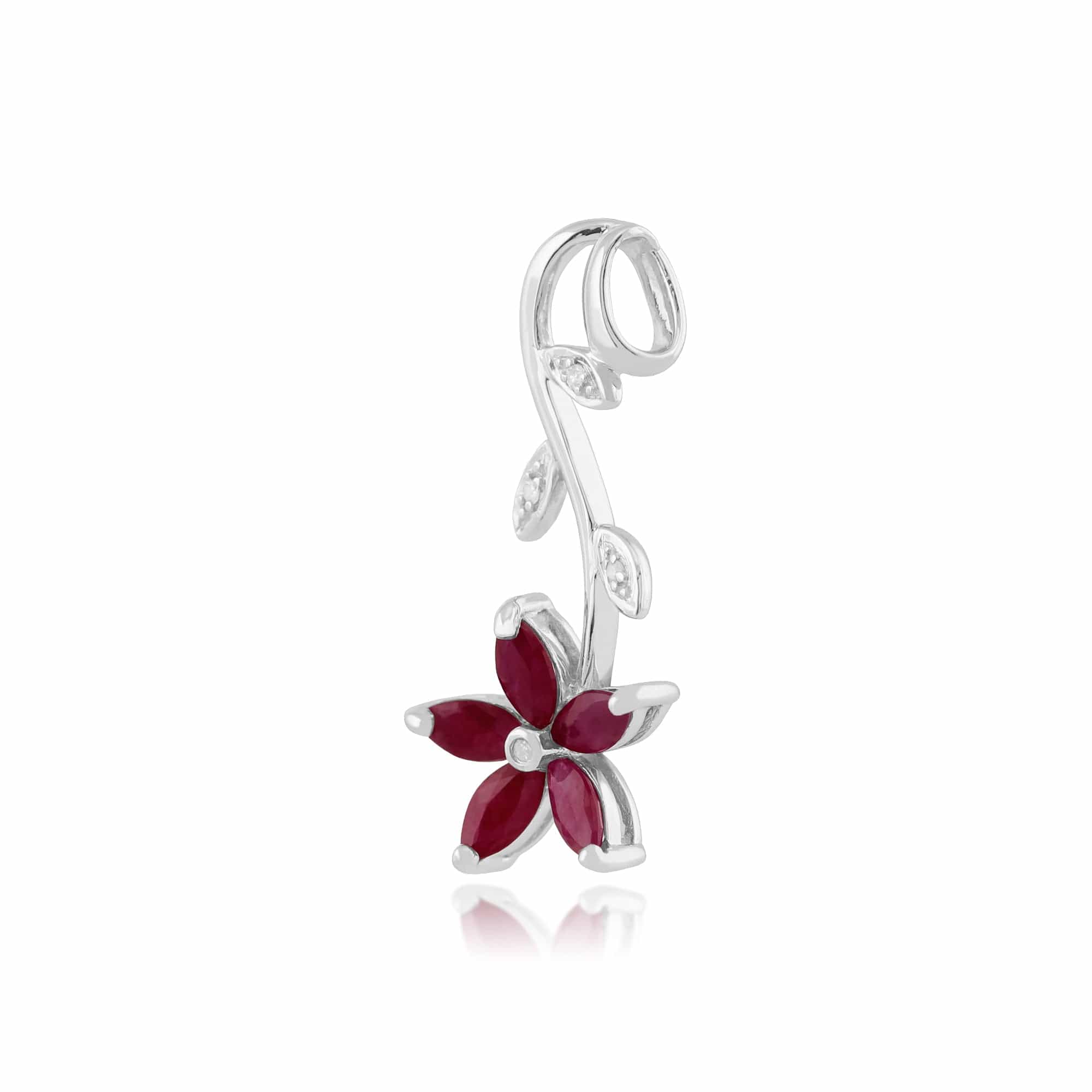 Floral Marquise Ruby & Diamond Pendant in 9ct White Gold - Gemondo