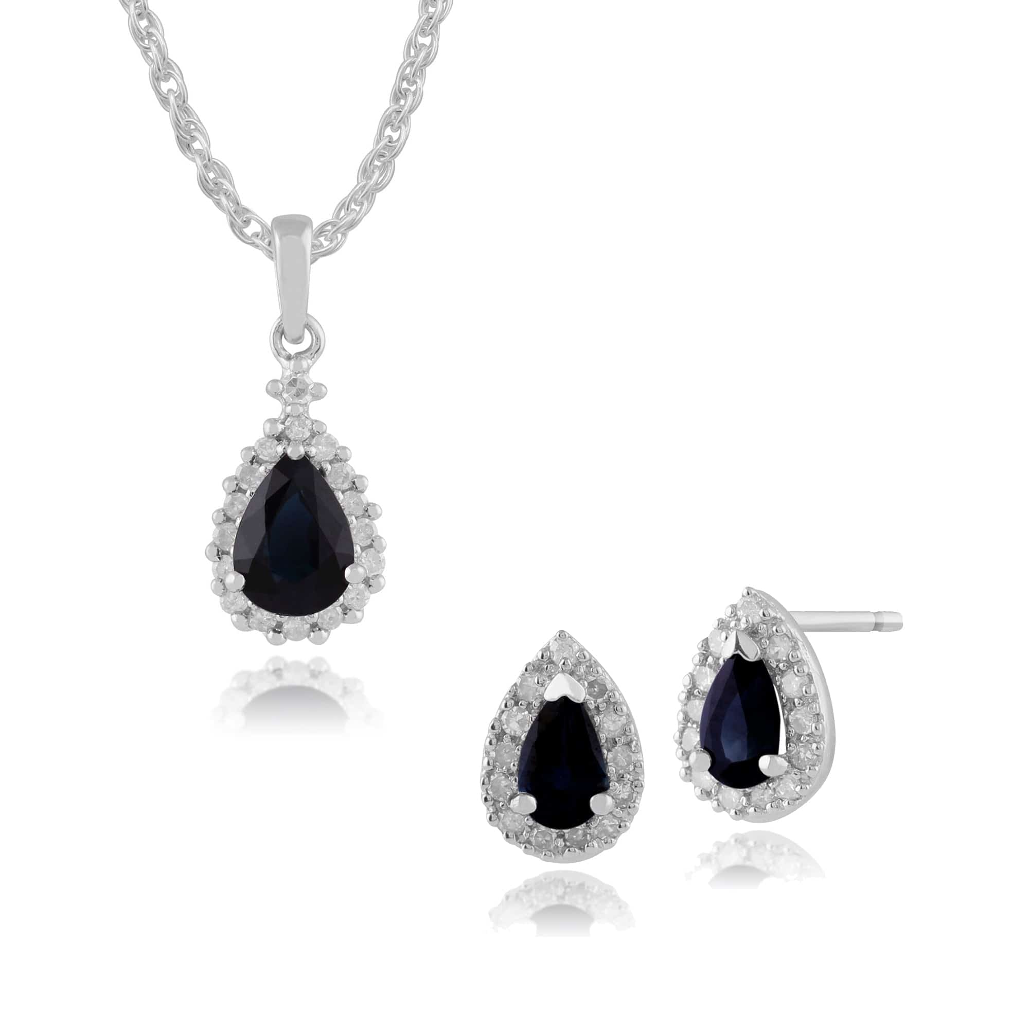 Classic Sapphire & Diamond Halo Stud Earrings & Pendant Set Image 1