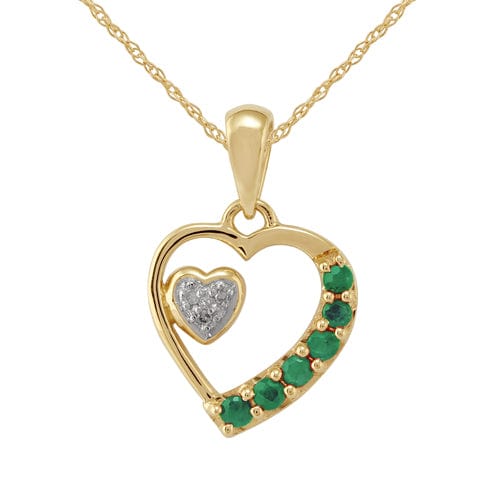 9ct Yellow Gold 0.18ct Natural Emerald & 1.2pt Diamond Heart Pendant on Chain Image