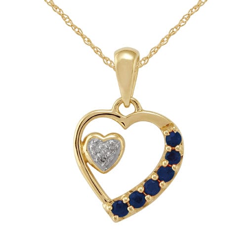9ct Yellow Gold 0.22ct Blue Sapphire & 1.2pt Diamond Heart Pendant on Chain Image