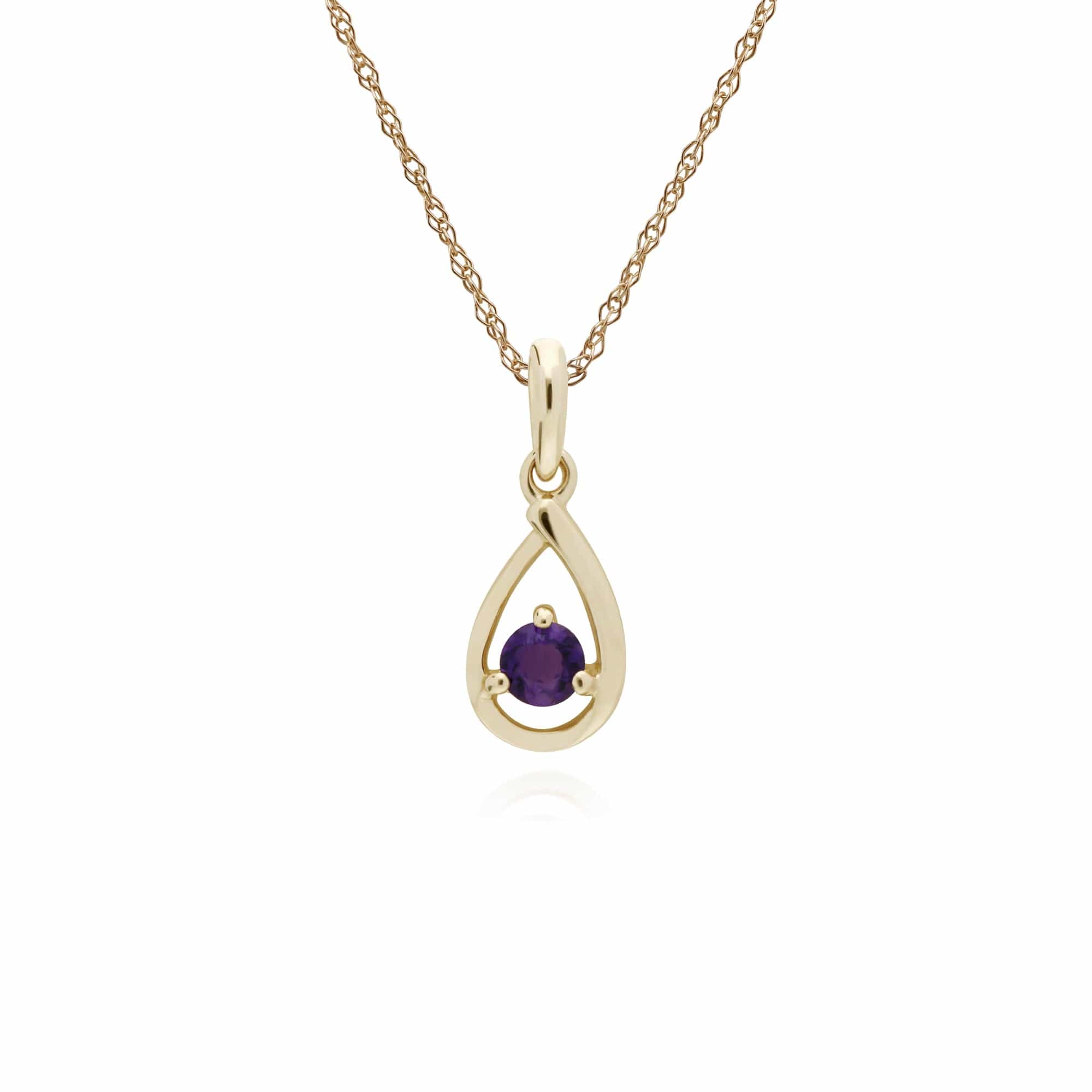 135E1190059-135P1551059 Classic Round Amethyst Single Stone Tear Drop Earrings & Necklace Set in 9ct Yellow Gold 3