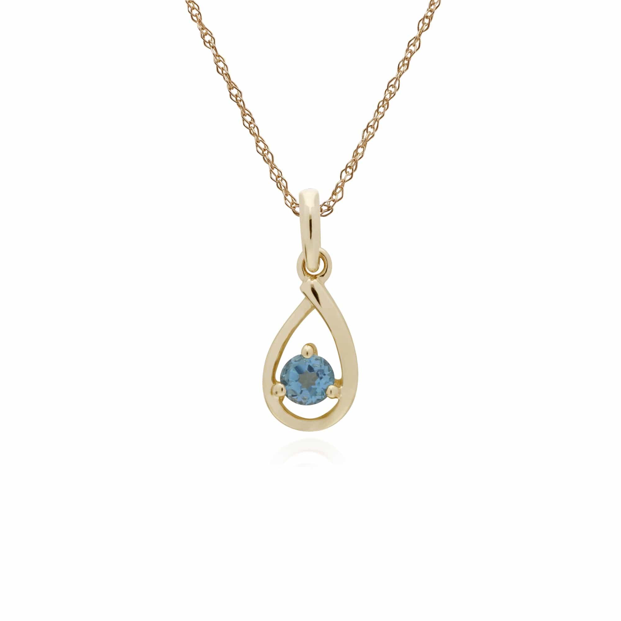 135P1551099 Classic Single Stone Round Blue Topaz Tear Drop Pendant in 9ct Yellow Gold 1
