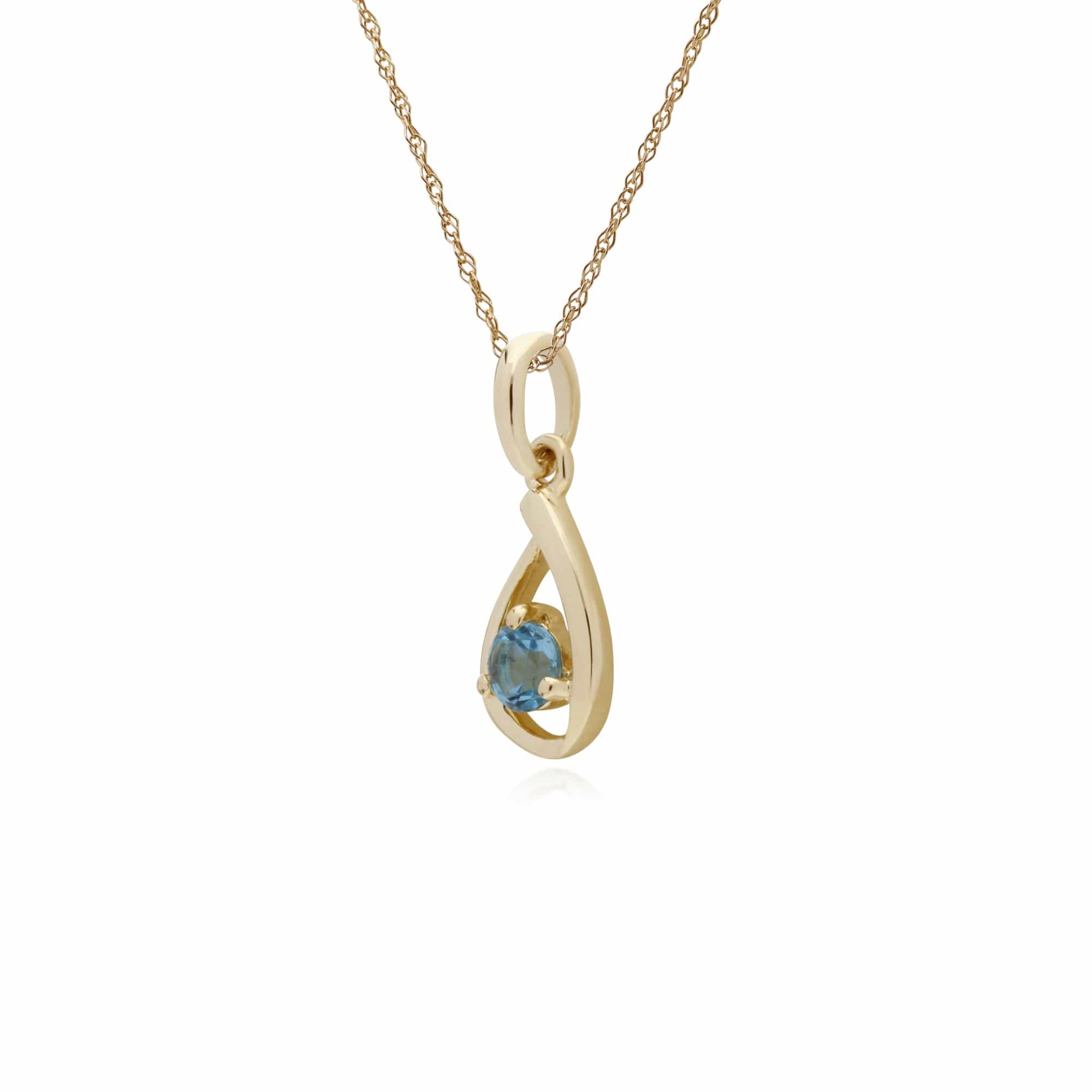 135P1551099 Classic Single Stone Round Blue Topaz Tear Drop Pendant in 9ct Yellow Gold 2