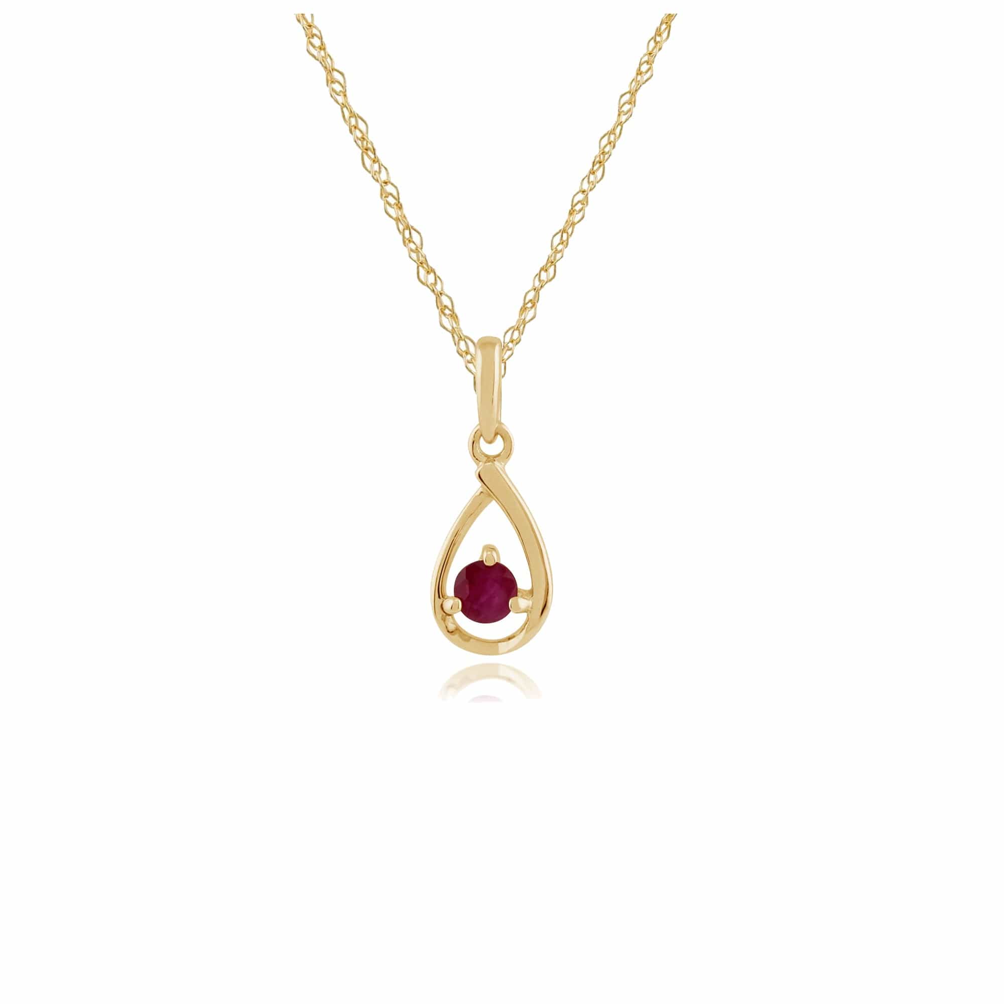 135P1551029 Classic Round Ruby Halo Pendant in 9ct Yellow Gold 1