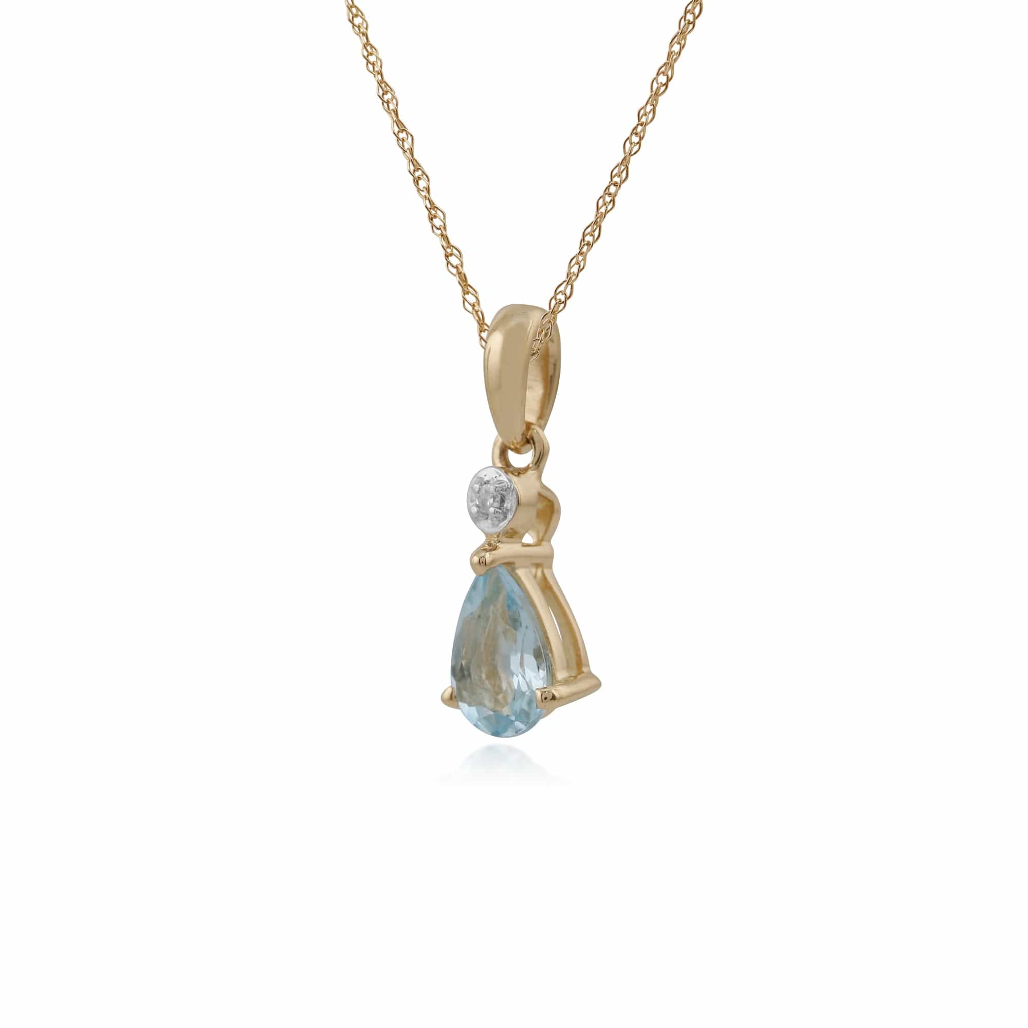 Classic Pear Aquamarine & Diamond Pendant in 9ct Yellow Gold - Gemondo