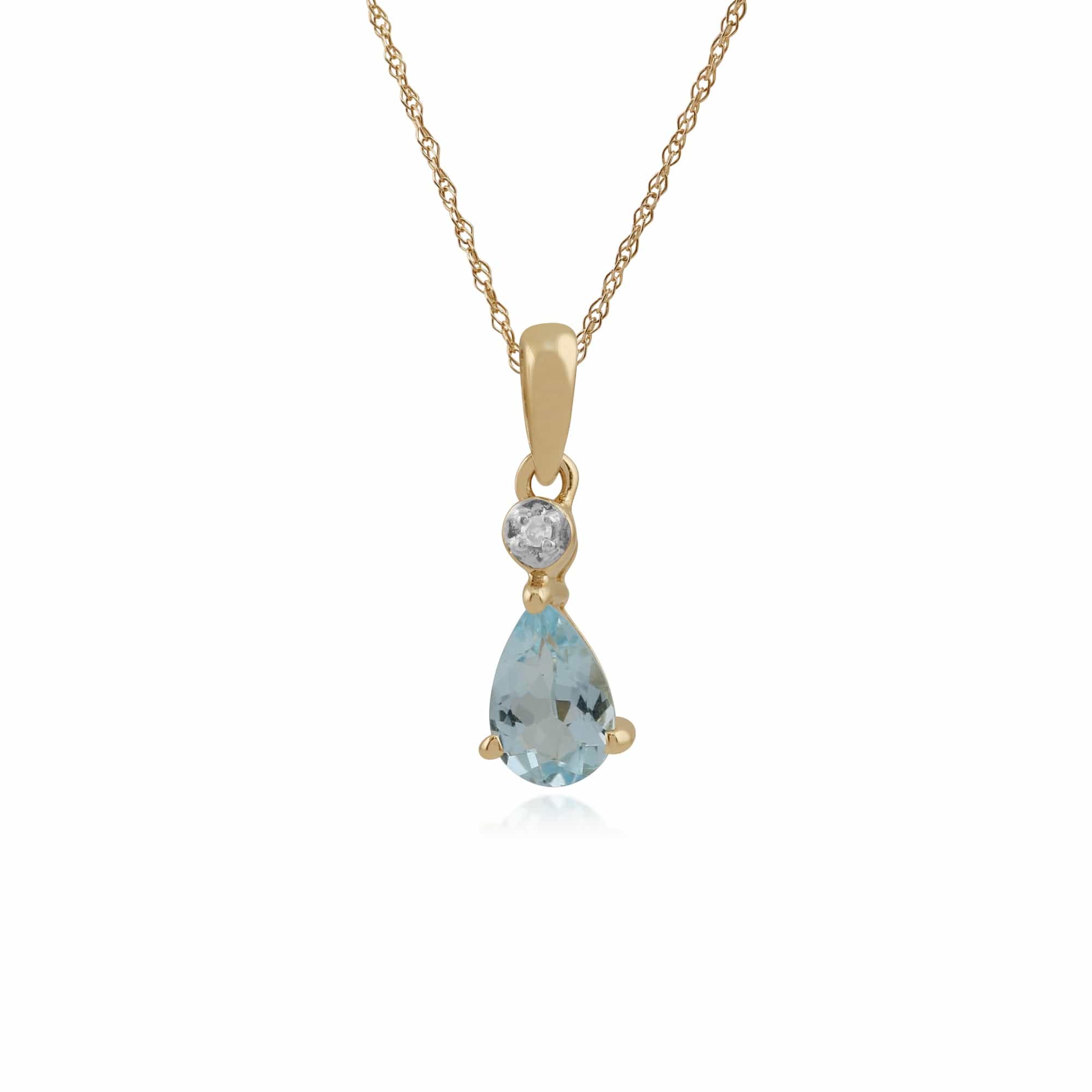 Classic Pear Aquamarine & Diamond Pendant in 9ct Yellow Gold - Gemondo