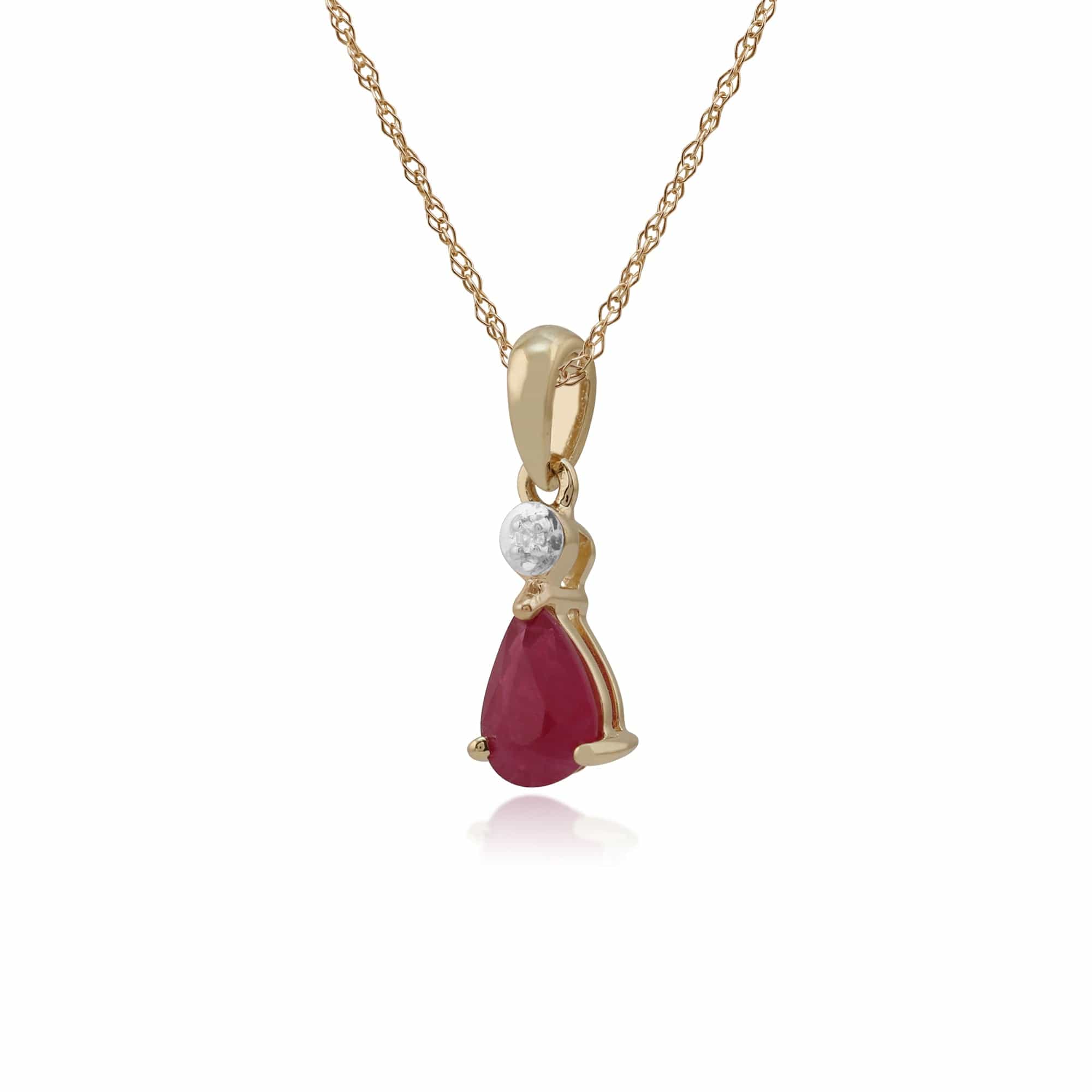 Classic Pear Ruby & Diamond Pendant in 9ct Yellow Gold - Gemondo