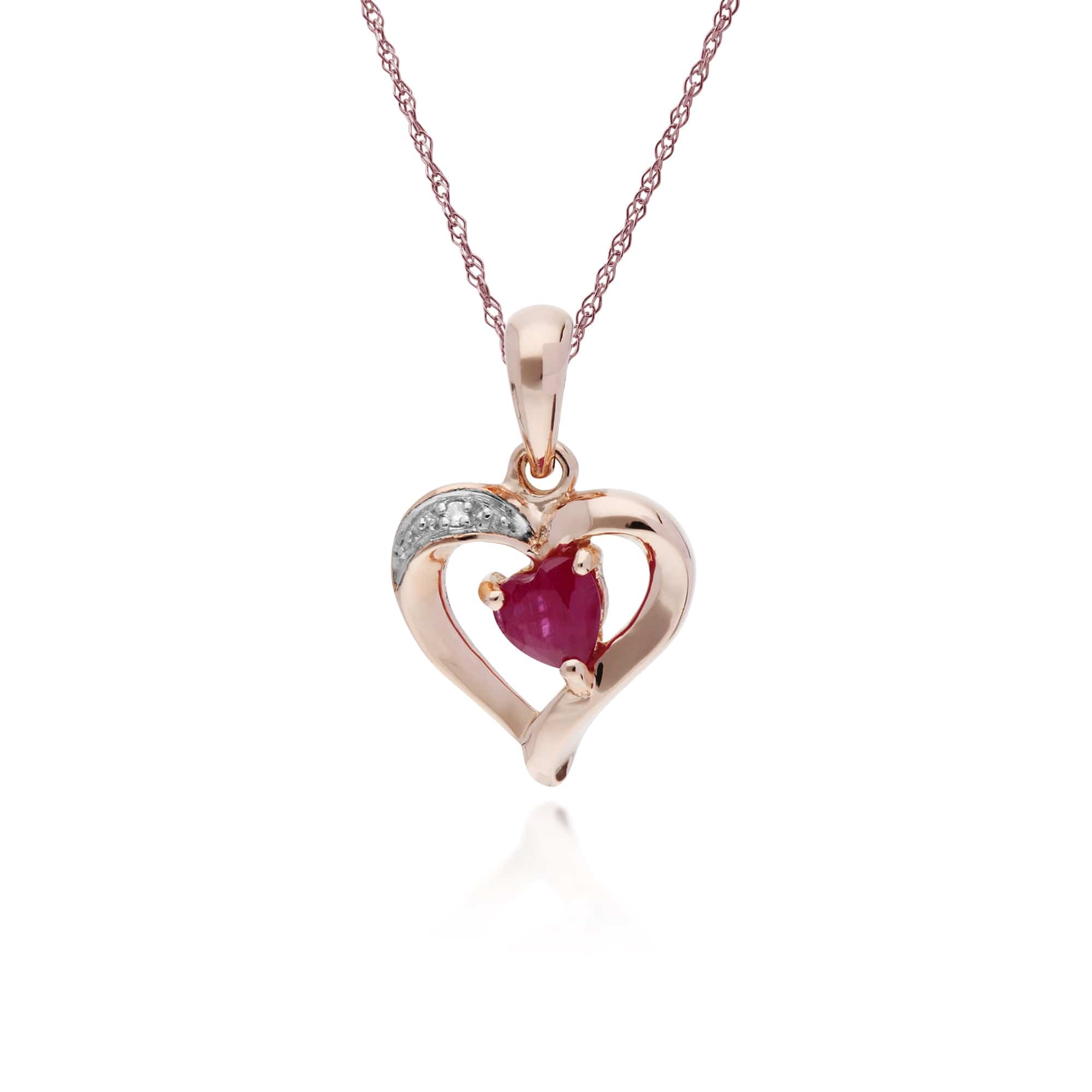 Classic Heart Ruby & Diamond Love Heart Pendant in 9ct Rose Gold - Gemondo