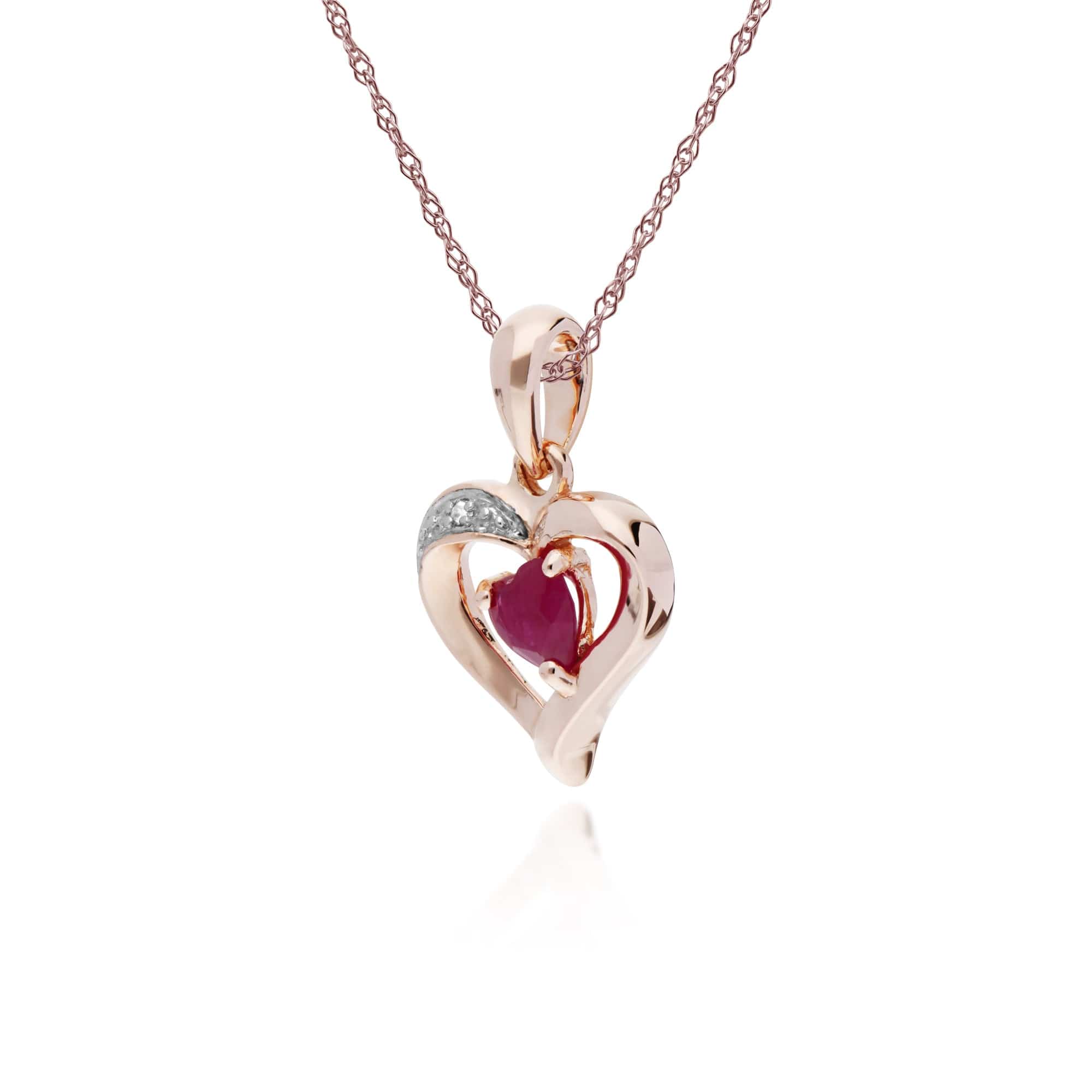 Classic Heart Ruby & Diamond Love Heart Pendant in 9ct Rose Gold - Gemondo