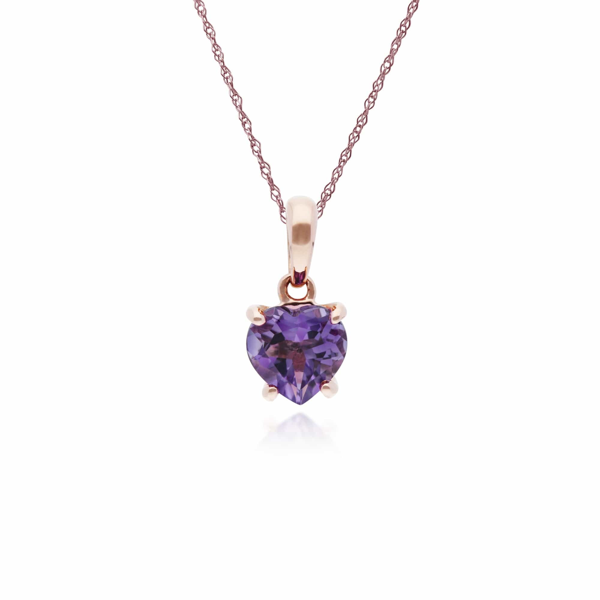 135P1844019 Gemondo 9ct Rose Gold Claw Set Amethyst Heart Pendant on 45cm Chain 1
