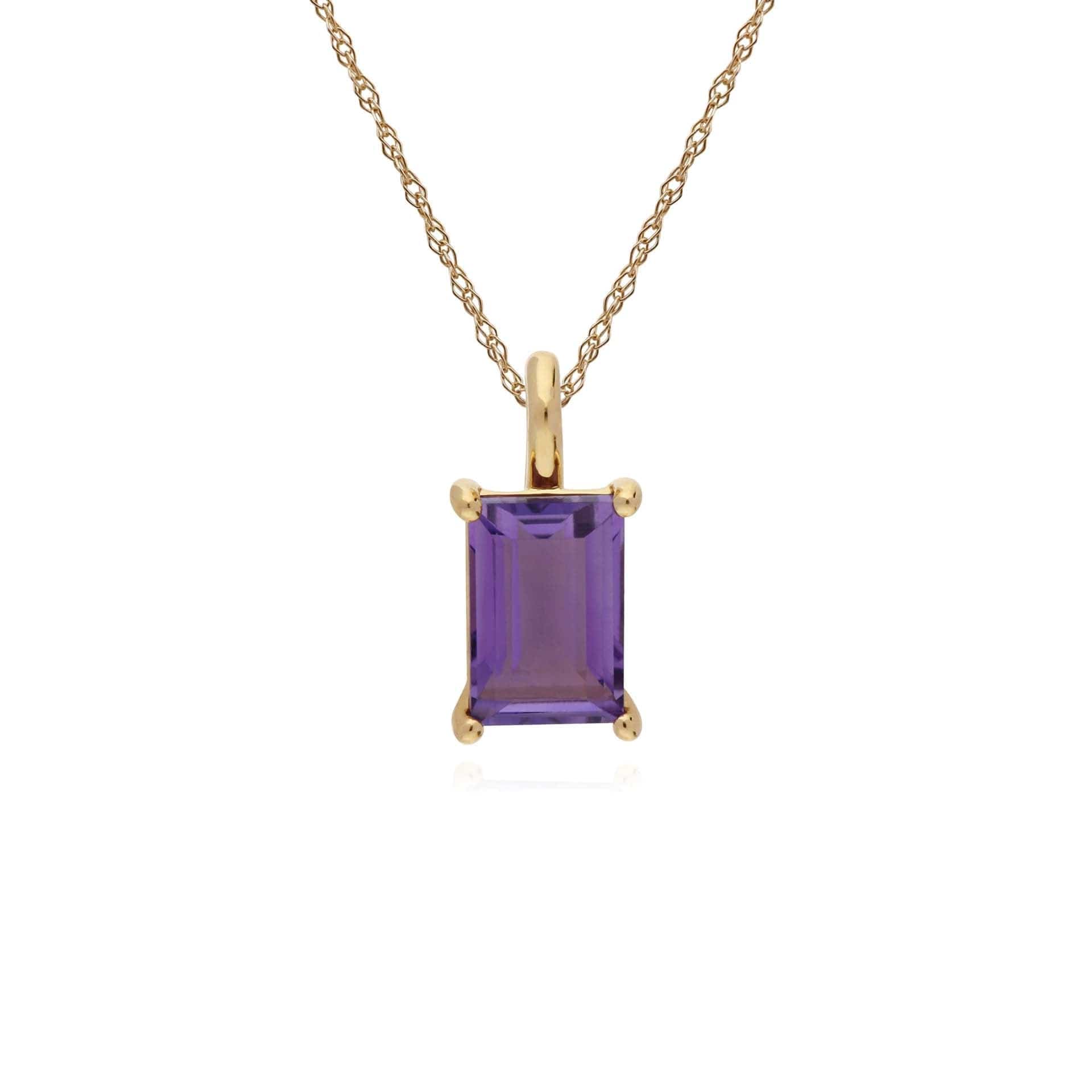 135P1872019 Classic Baguette Amethyst Claw Set Pendant in 9ct Yellow Gold 1