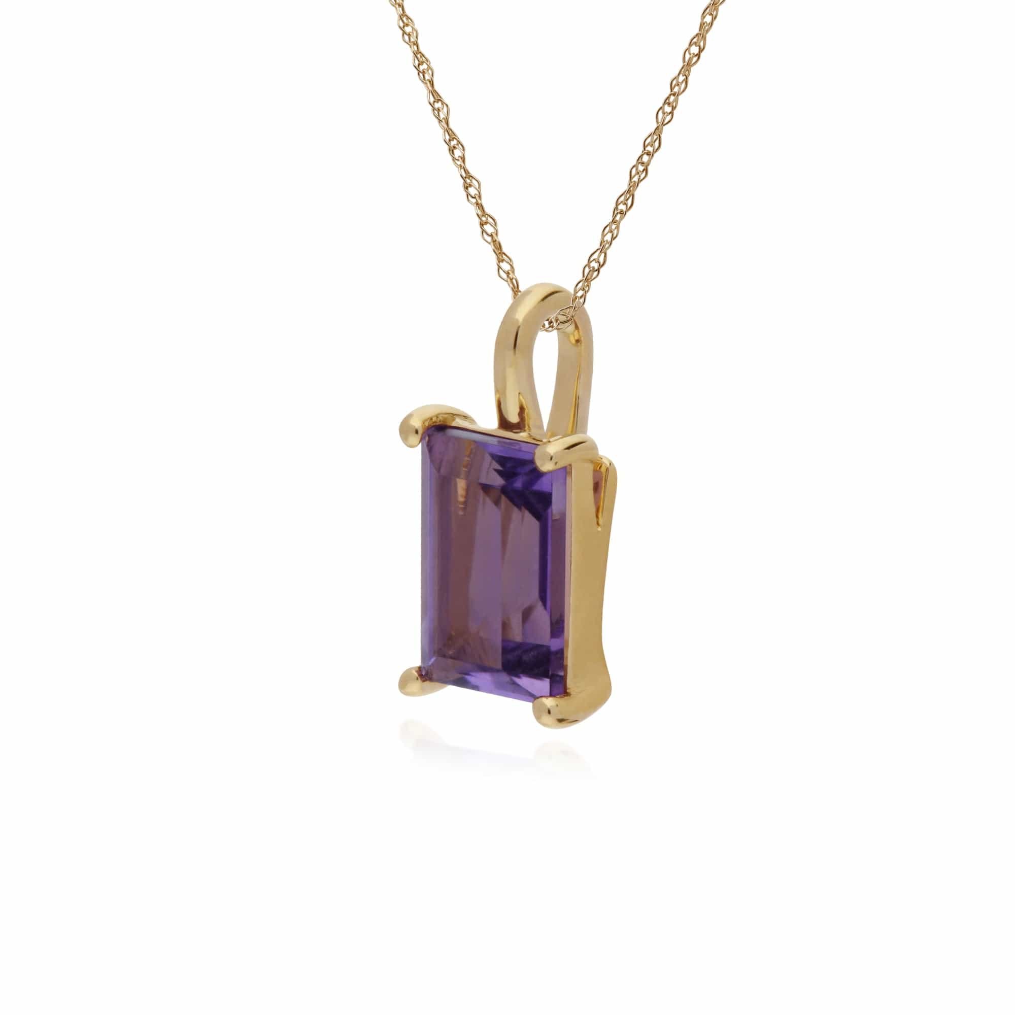 135P1872019 Classic Baguette Amethyst Claw Set Pendant in 9ct Yellow Gold 2